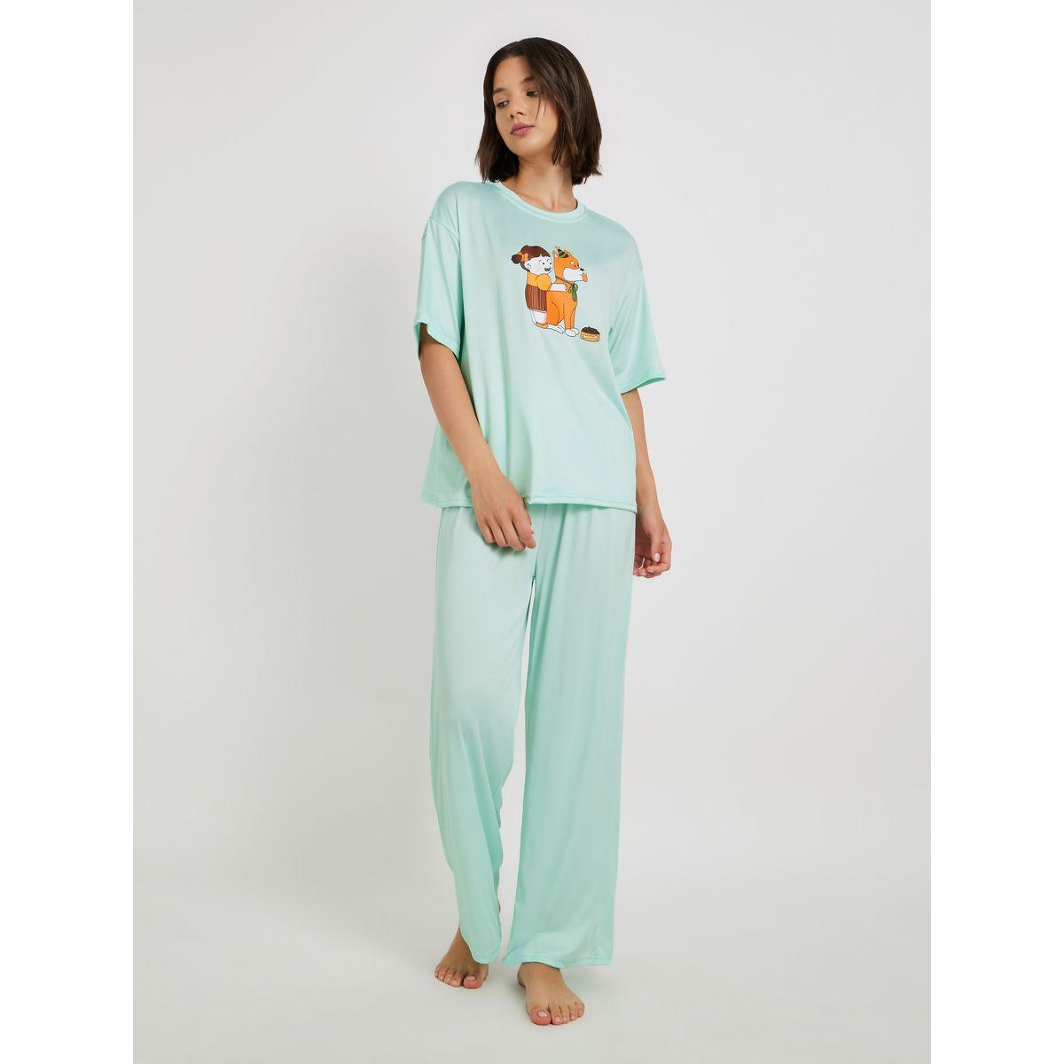 طقم بيجاما من بنطال وتيشيرت بأكمام قصيرة-women-clothing-nightwear-pyjamas-longsets-image-1
