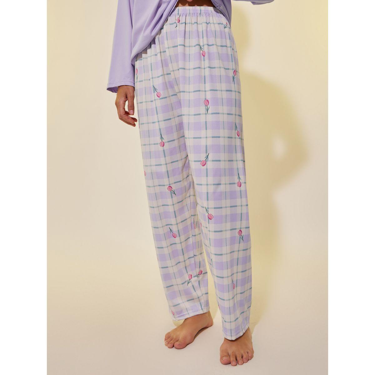 Styli Solid Long Sleeve T-Shirt with Bra and Printed Pyjama Set-women-clothing-nightwear-pyjamas-longsets-image-4
