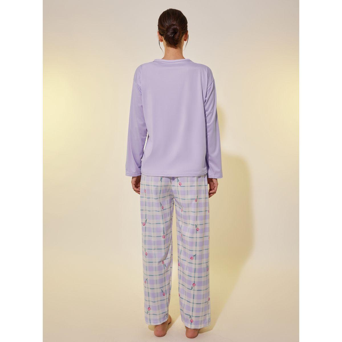 Styli Solid Long Sleeve T-Shirt with Bra and Printed Pyjama Set-women-clothing-nightwear-pyjamas-longsets-image-5