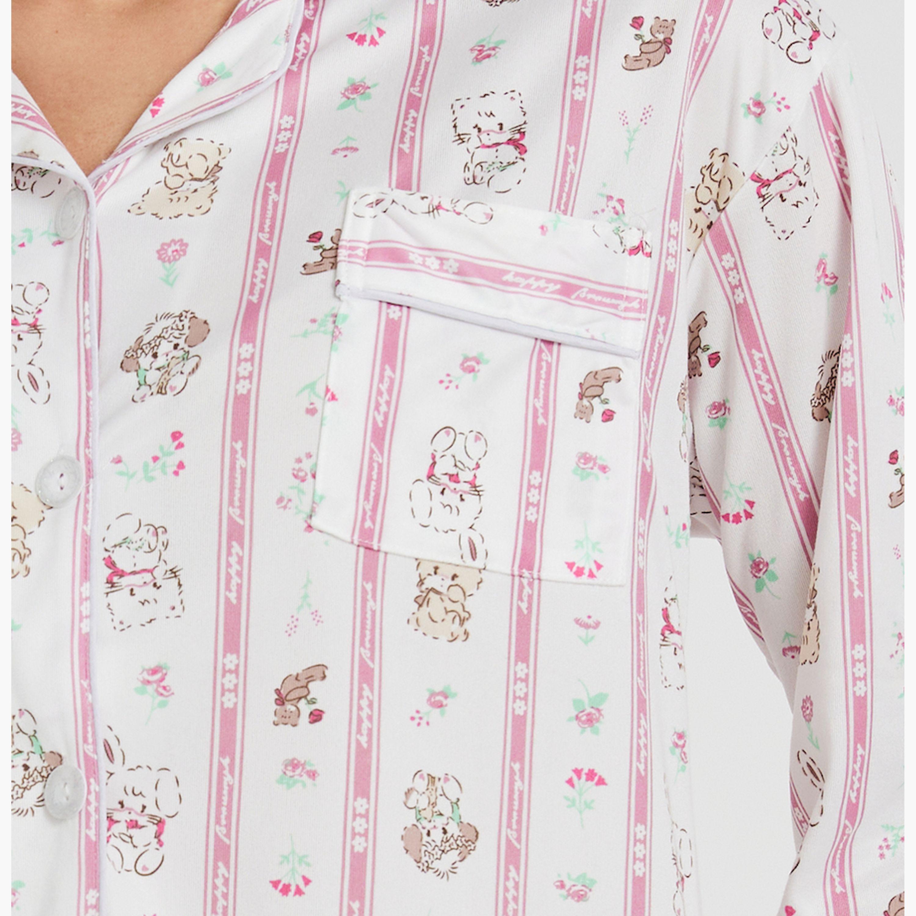 Styli Cat Printed Long Sleeve Shirt and Pyjama Set-women-clothing-nightwear-pyjamas-longsets-image-4