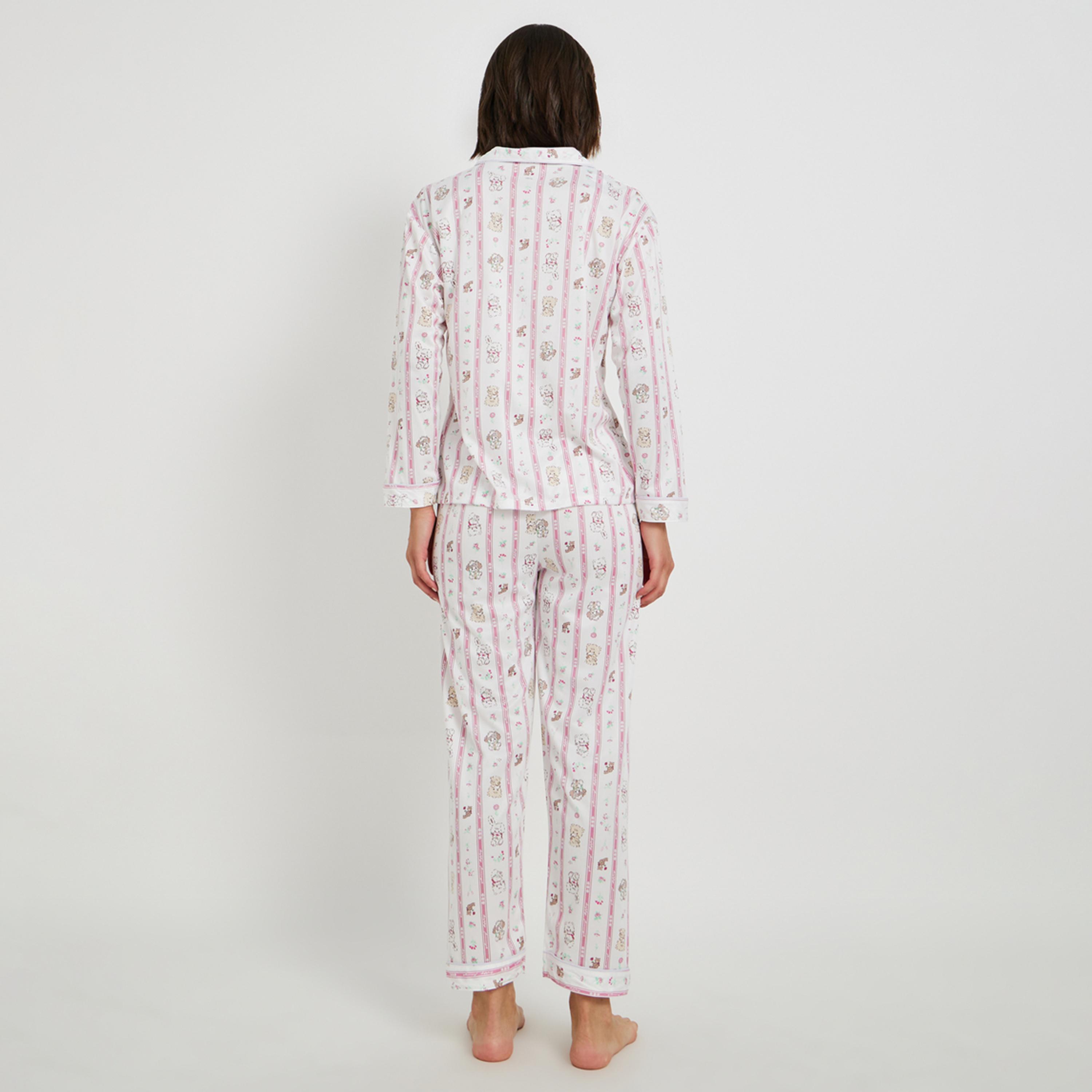 Styli Cat Printed Long Sleeve Shirt and Pyjama Set-women-clothing-nightwear-pyjamas-longsets-image-5