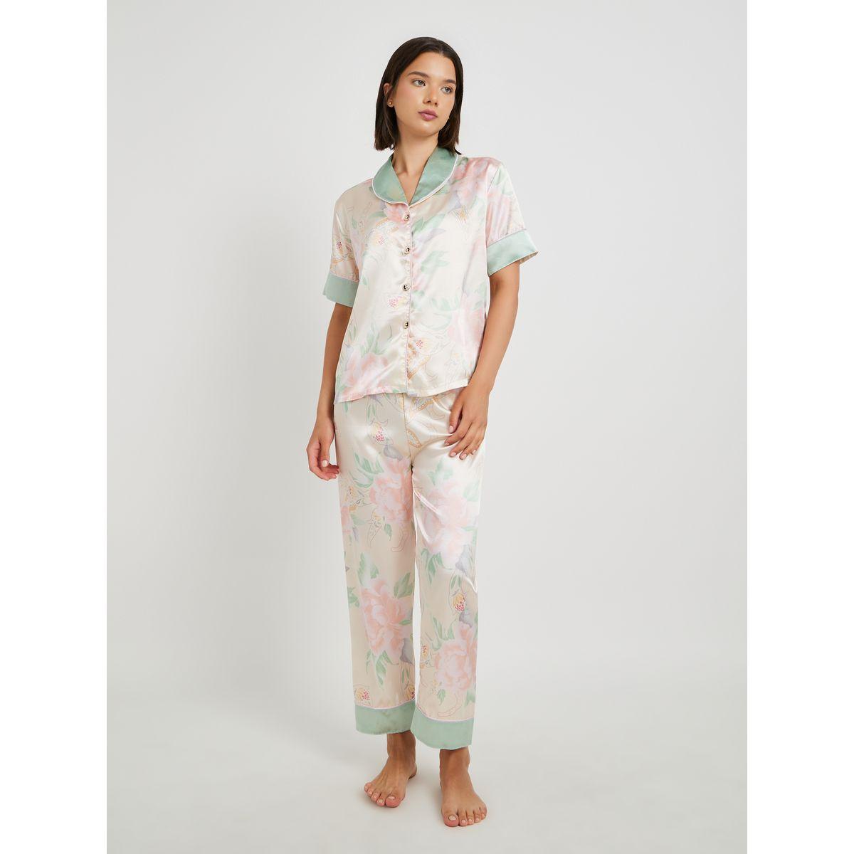 Styli Floral Print Short Sleeve Shirt and Pyjama Set-women-clothing-nightwear-pyjamas-longsets-image-1