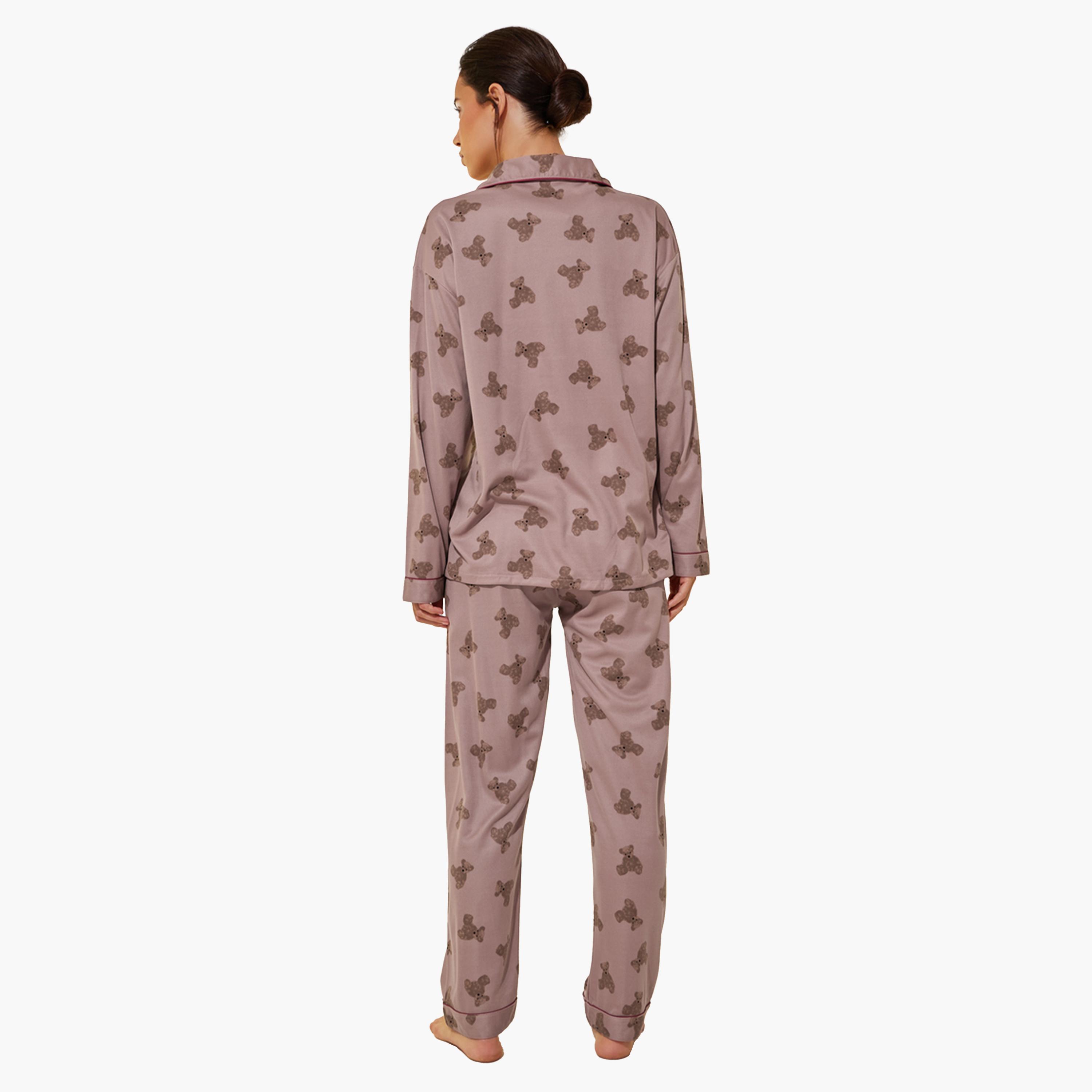 Take Two Bear Print Long Sleeve Shirt and Pyjama Set-women-clothing-nightwear-pyjamas-longsets-image-5