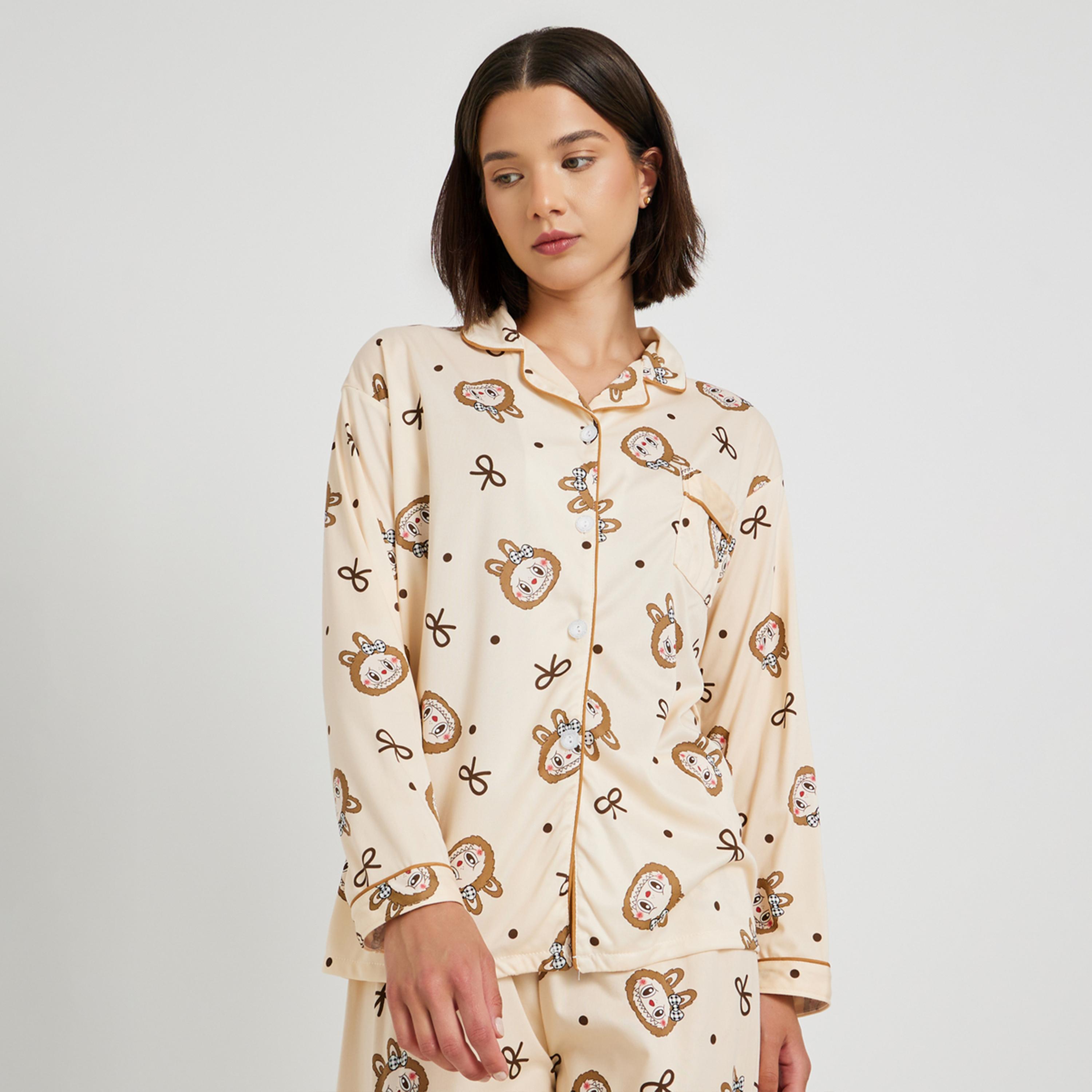 Styli Rabbit Print Long Sleeve Shirt and Pyjama Set-women-clothing-nightwear-pyjamas-longsets-image-2