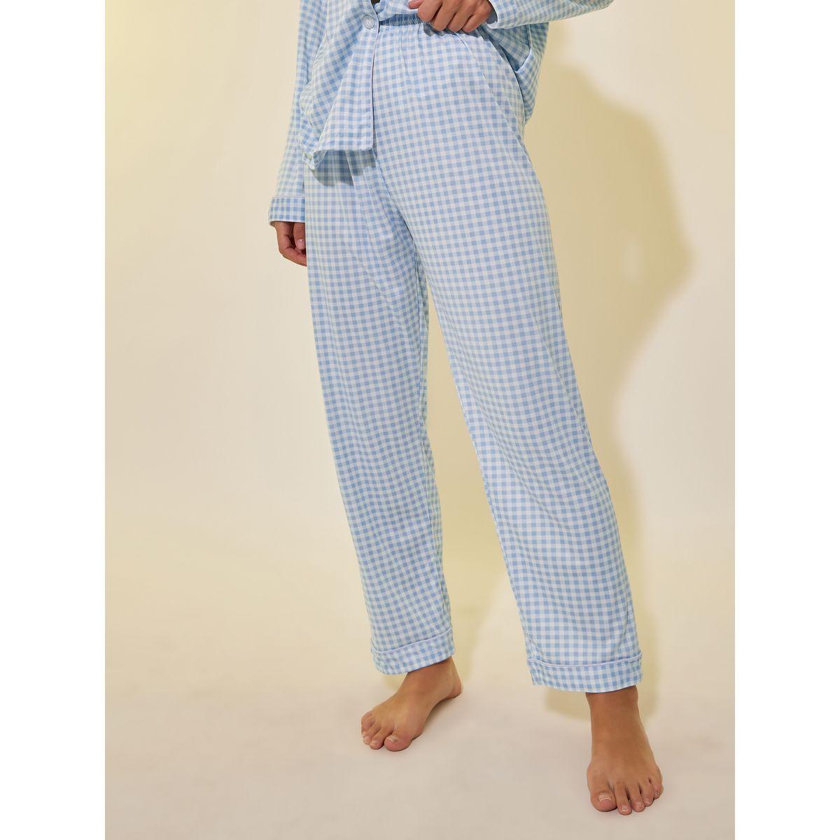 Styli Checked Penguin Patch Pocket Shirt and Pyjama Set-women-clothing-nightwear-pyjamas-longsets-image-4