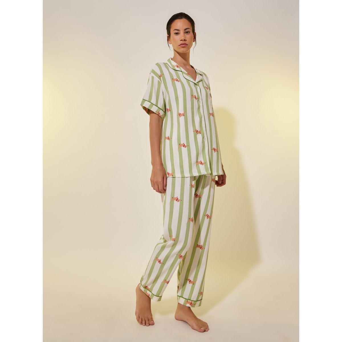 طقم بيجاما من بنطال وبلوزة بأكمام قصيرة-women-clothing-nightwear-pyjamas-longsets-image-1