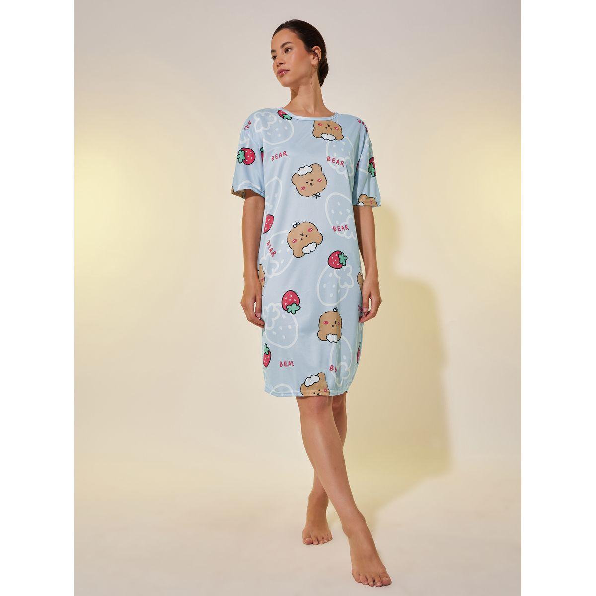 Styli Graphic Print Round Neck Nightdress-women-clothing-nightwear-nighties-image-1