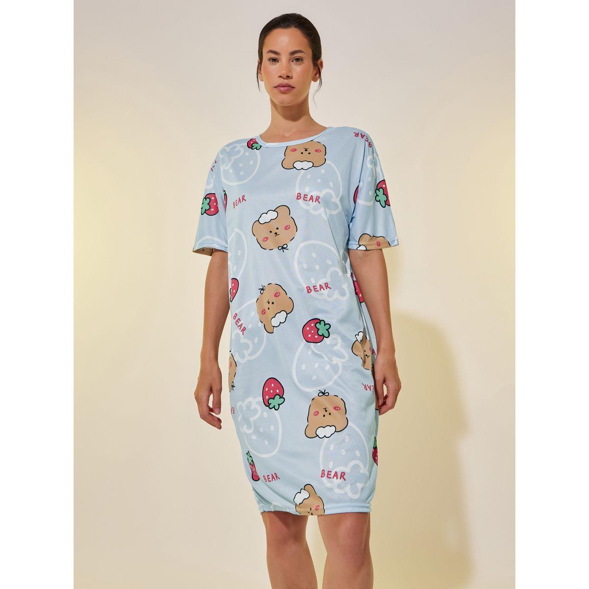 قميص نوم بياقة دائرية وطبعة جرافيك-women-clothing-nightwear-nighties-image-2