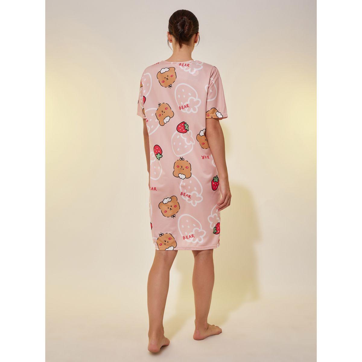 Styli All Over Bear Print Short Sleeve Nightdress-women-clothing-nightwear-nighties-image-4