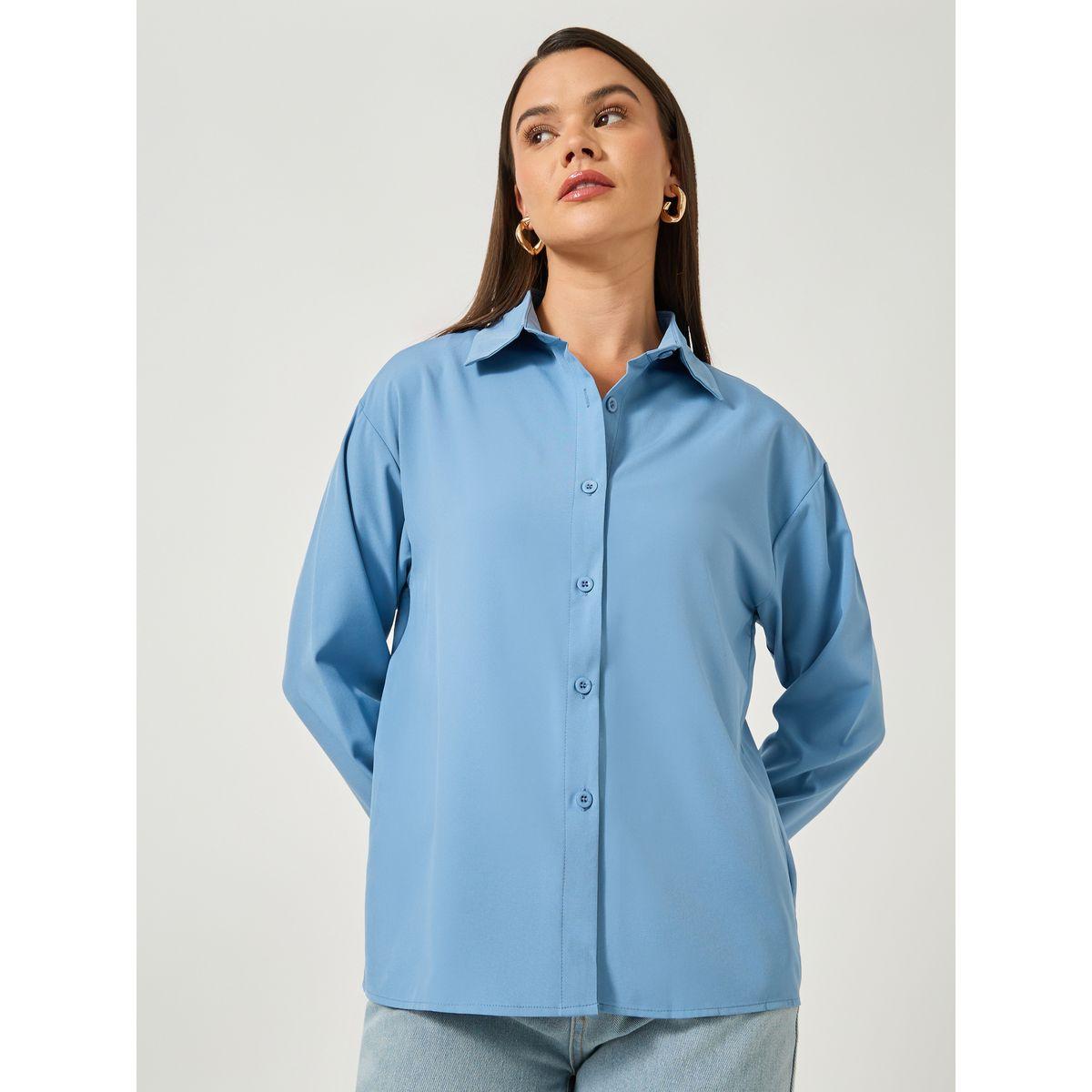 بلوزة سادة بأكمام طويلة مع تفاصيل أزرار-women-clothing-shirtsandblouses-shirts-image-3