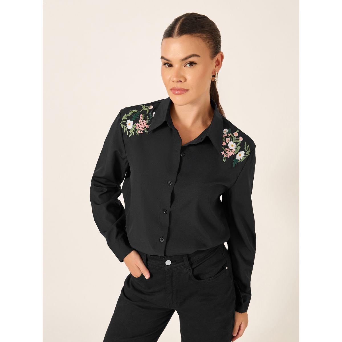 Take Two Floral Embroidered Button Front Long Sleeve Shirt-women-clothing-shirtsandblouses-shirts-image-1