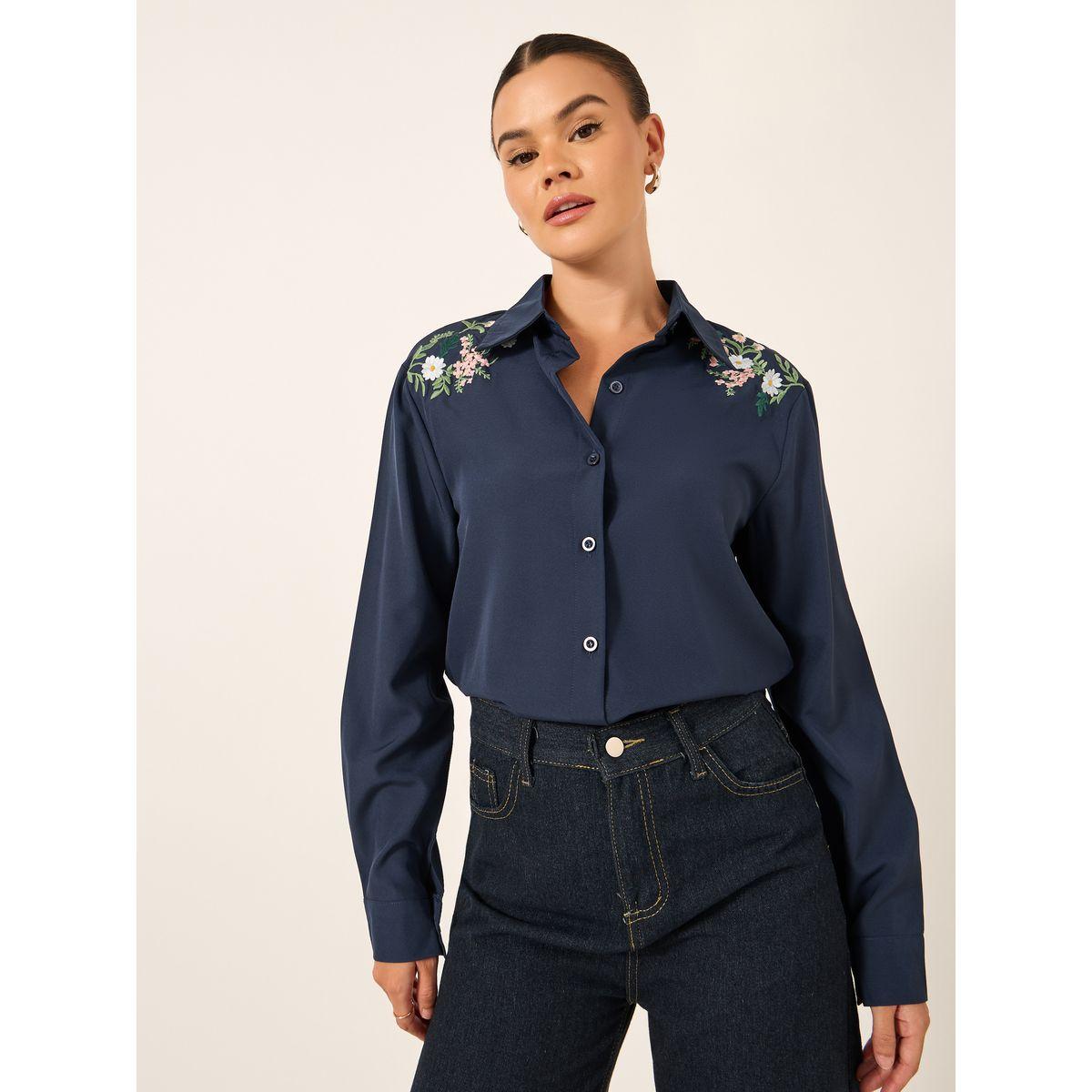 Take Two Floral Embroidered Button Front Long Sleeve Shirt-women-clothing-shirtsandblouses-shirts-image-1
