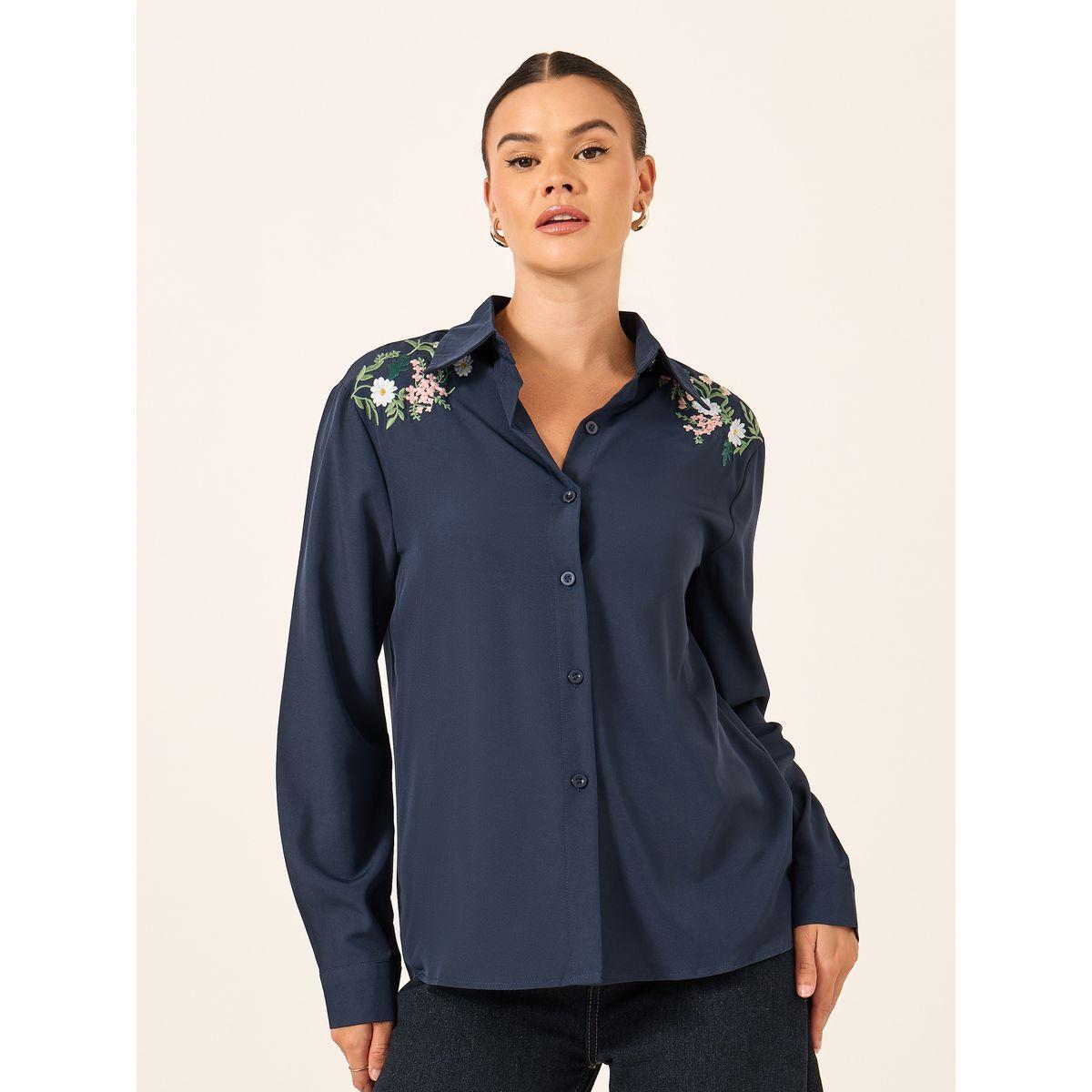 Take Two Floral Embroidered Button Front Long Sleeve Shirt-women-clothing-shirtsandblouses-shirts-image-3