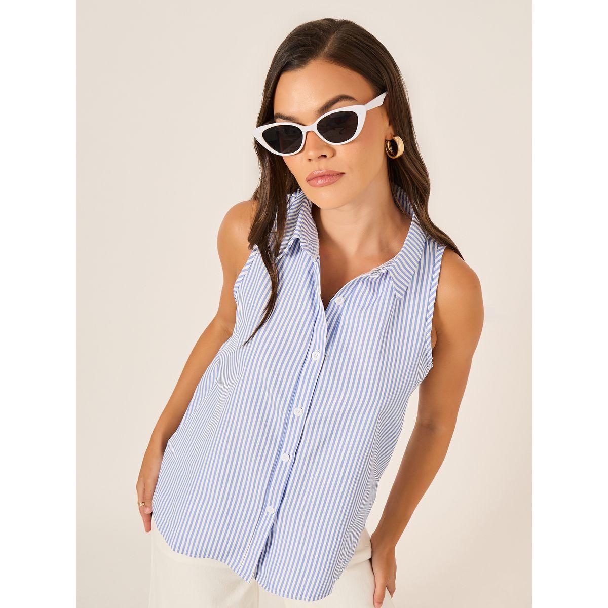 Take Two Striped Sleeveless Spread Collar Blouse-women-clothing-shirtsandblouses-blouses-image-1
