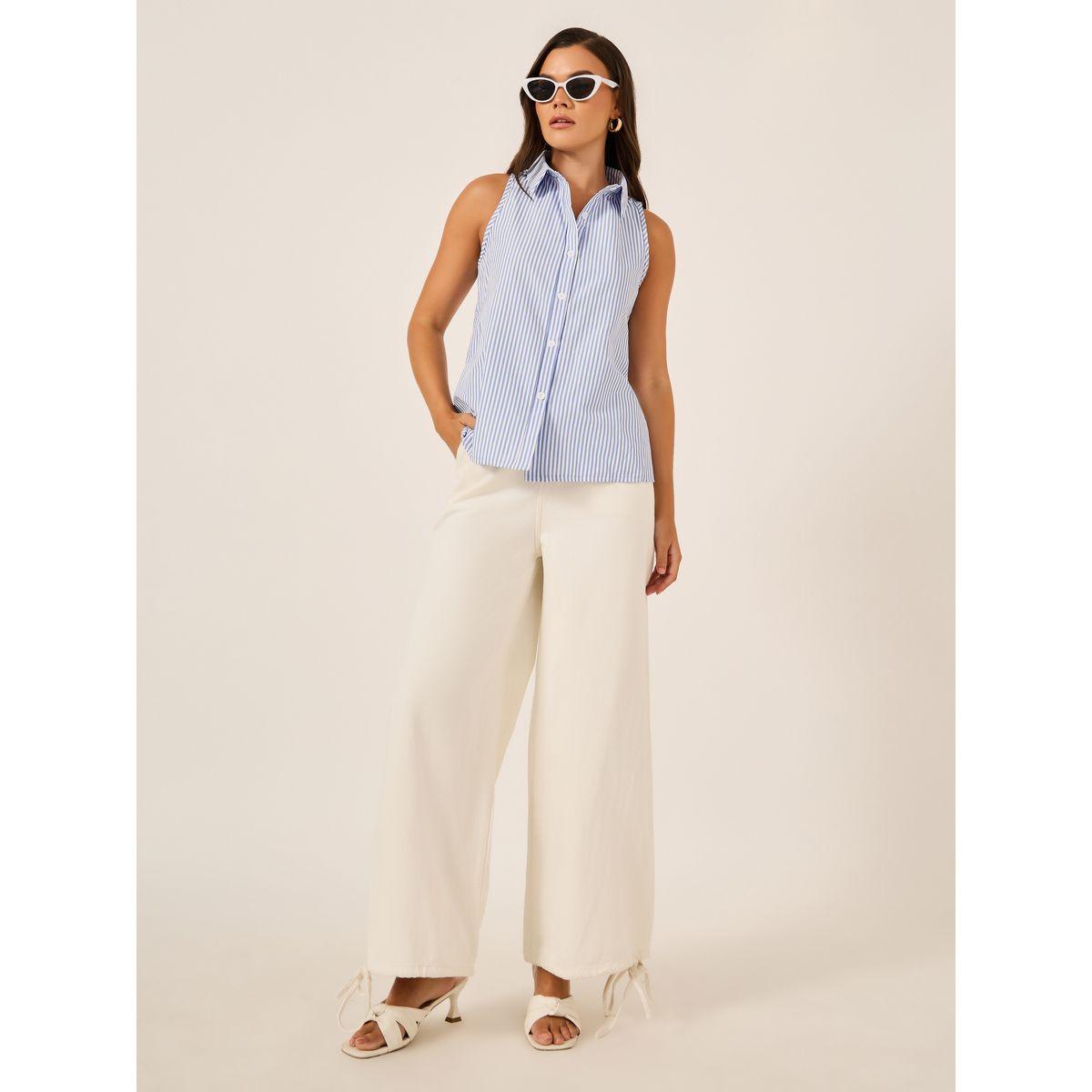 بلوزة مخططة بلا أكمام وياقة سبريد-women-clothing-shirtsandblouses-blouses-image-2
