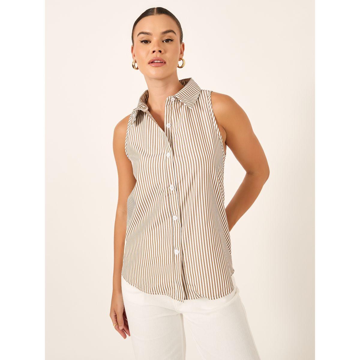 بلوزة مخططة بلا أكمام وياقة سبريد-women-clothing-shirtsandblouses-blouses-image-1