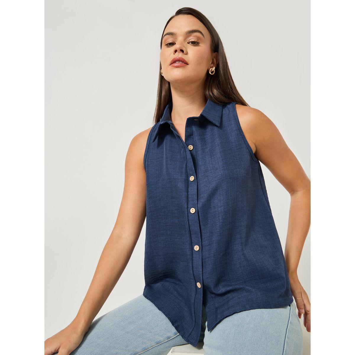 Take Two Solid Sleeveless Buttoned Spread Collar Blouse-women-clothing-shirtsandblouses-blouses-image-1