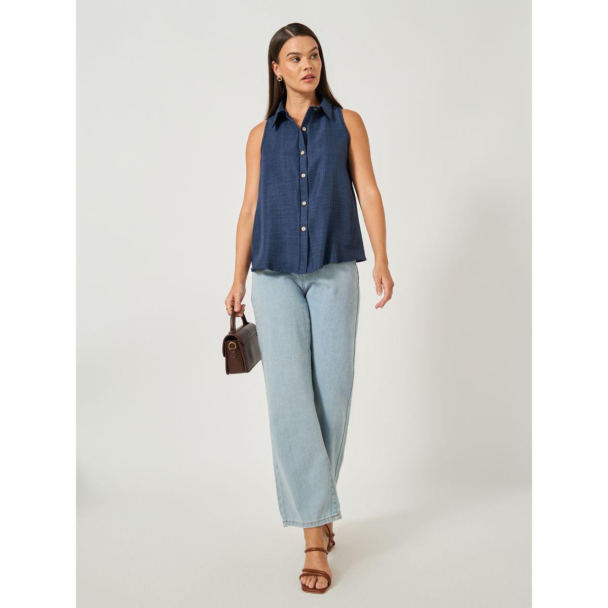 Take Two Solid Sleeveless Buttoned Spread Collar Blouse-women-clothing-shirtsandblouses-blouses-image-2