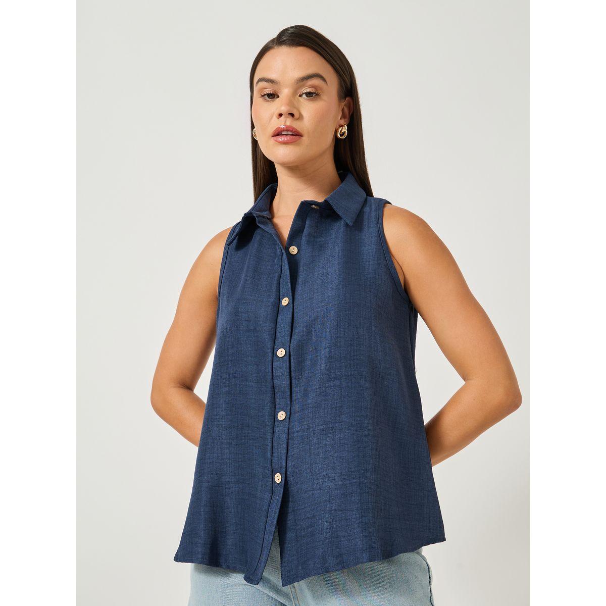 Take Two Solid Sleeveless Buttoned Spread Collar Blouse-women-clothing-shirtsandblouses-blouses-image-3