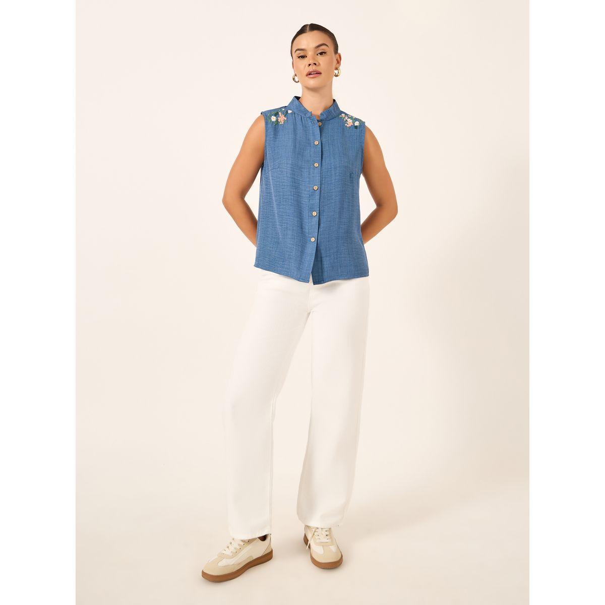 Take Two Embroidered Mandarin Collar Sleeveless Blouse-women-clothing-shirtsandblouses-blouses-image-2
