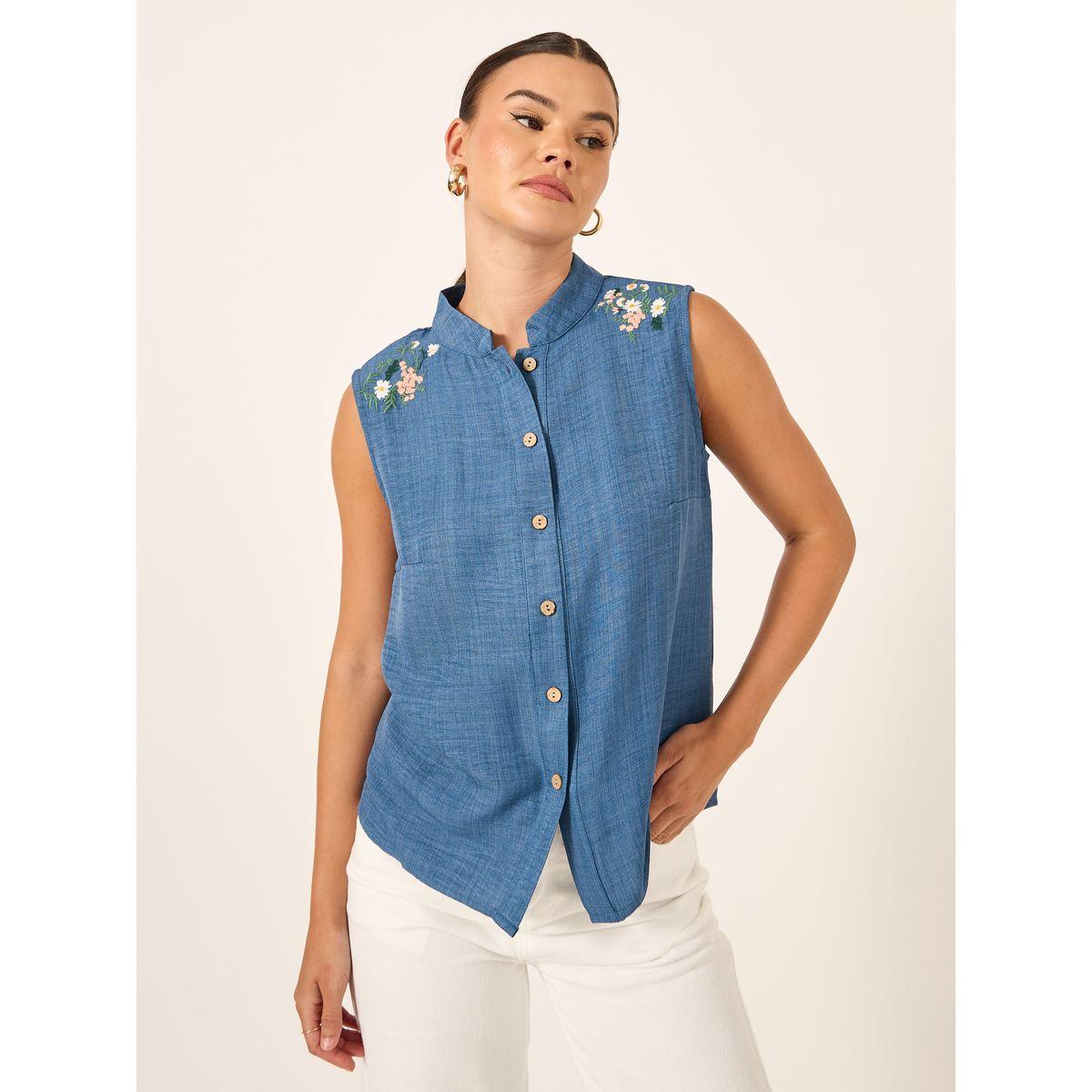 Take Two Embroidered Mandarin Collar Sleeveless Blouse-women-clothing-shirtsandblouses-blouses-image-3