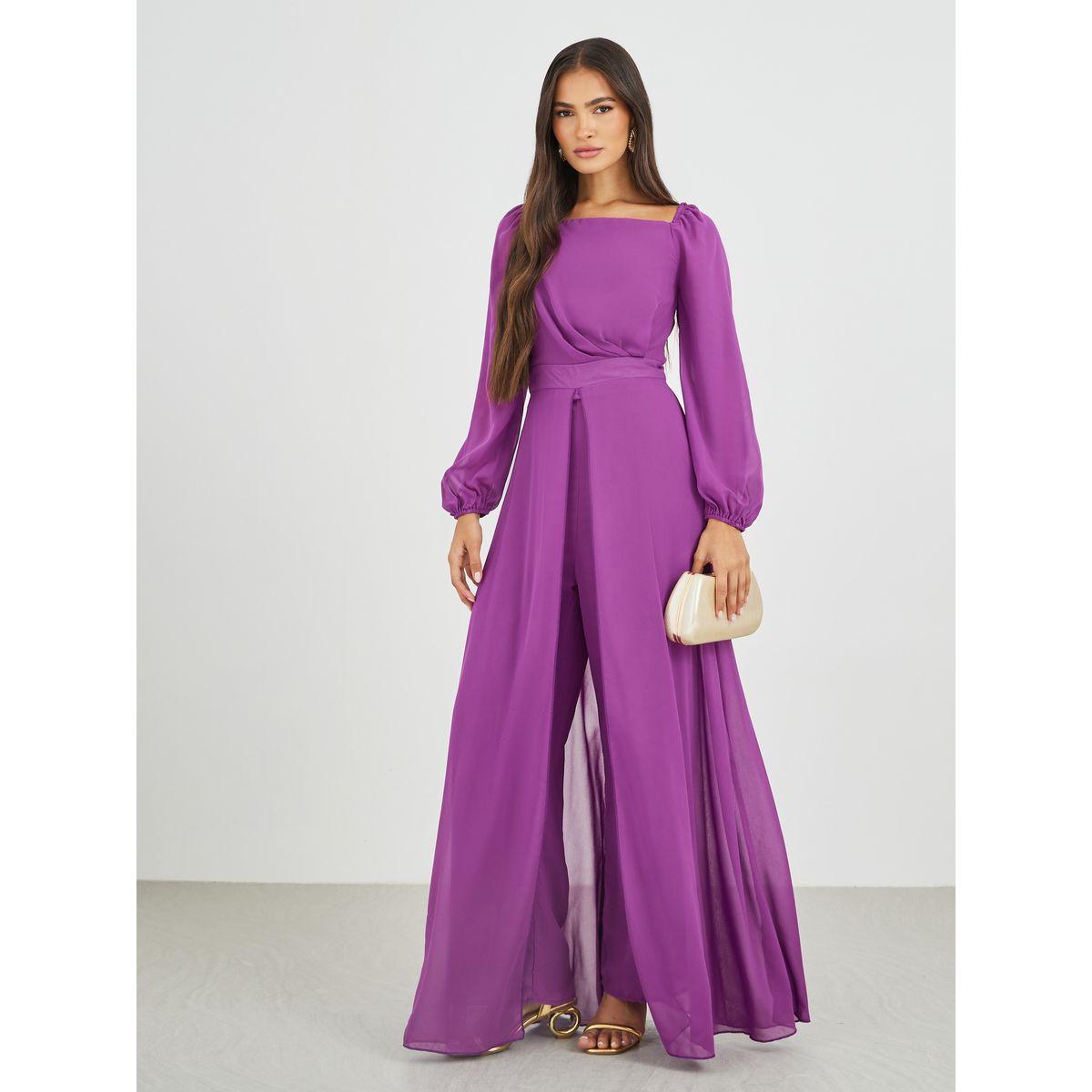 جمبسوت بأكمام بالون وياقة مربعة مع تفاصيل تنورة-women-clothing-jumpsuits-image-1
