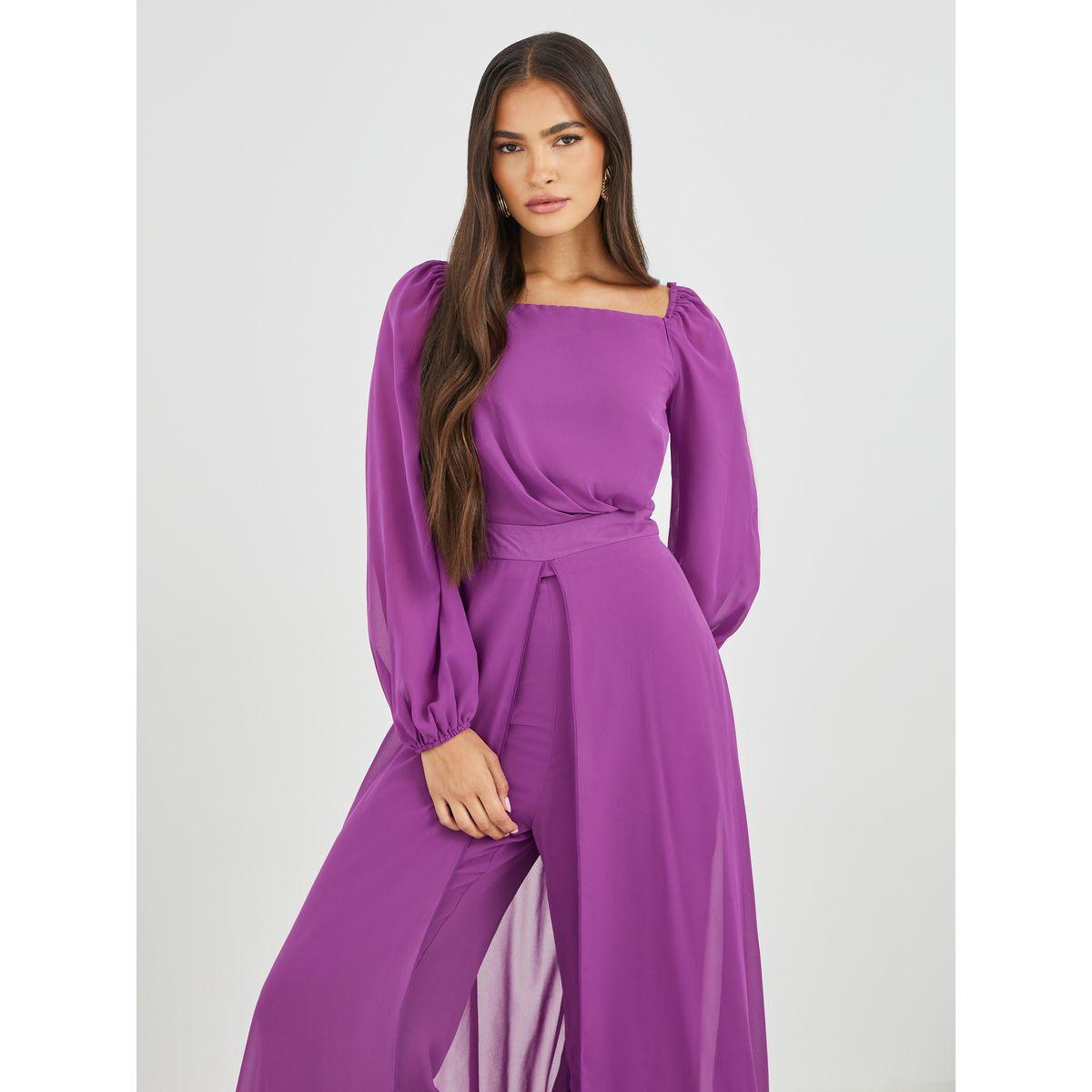جمبسوت بأكمام بالون وياقة مربعة مع تفاصيل تنورة-women-clothing-jumpsuits-image-2