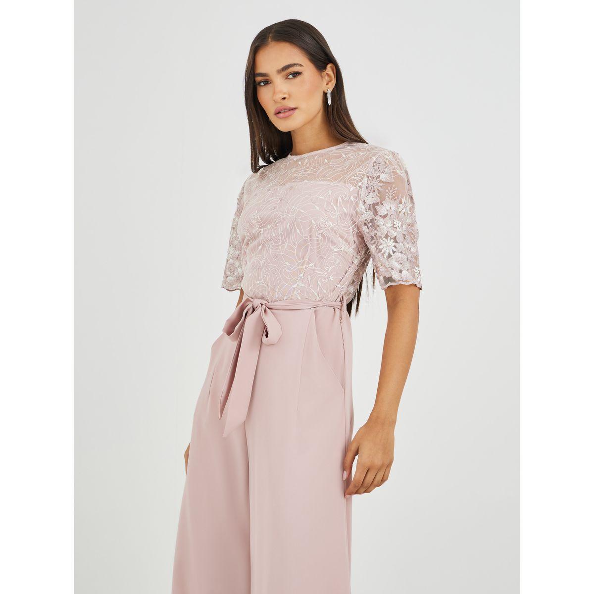 Styli Lace Insert Waist Tie-Up Wide Leg Jumpsuit-women-clothing-jumpsuits-image-2