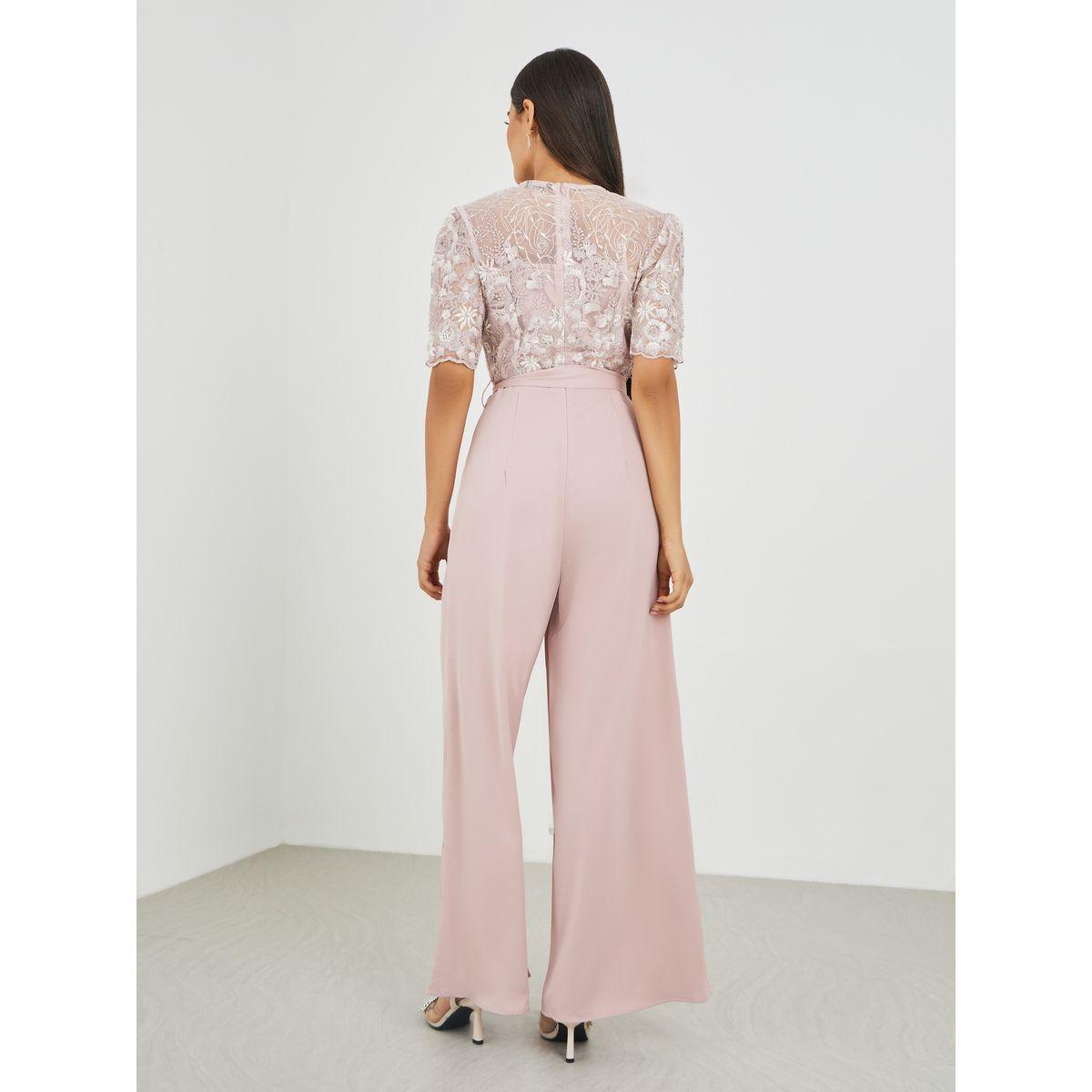 Styli Lace Insert Waist Tie-Up Wide Leg Jumpsuit-women-clothing-jumpsuits-image-4
