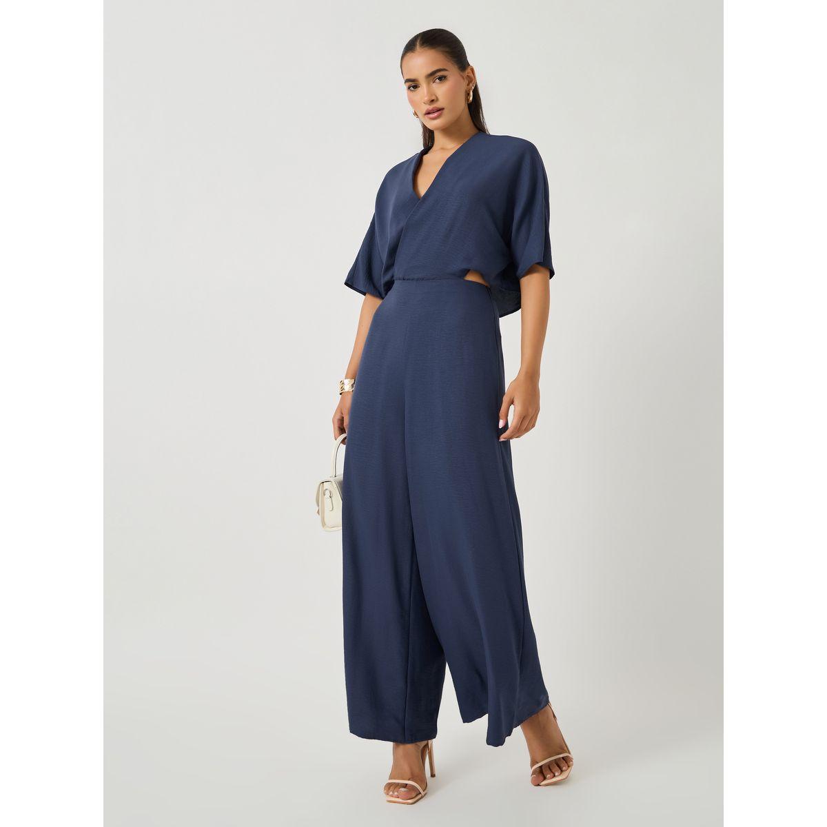 Styli Solid Batwing Sleeves Wrap Look Wide Leg Jumpsuit-women-clothing-jumpsuits-image-1