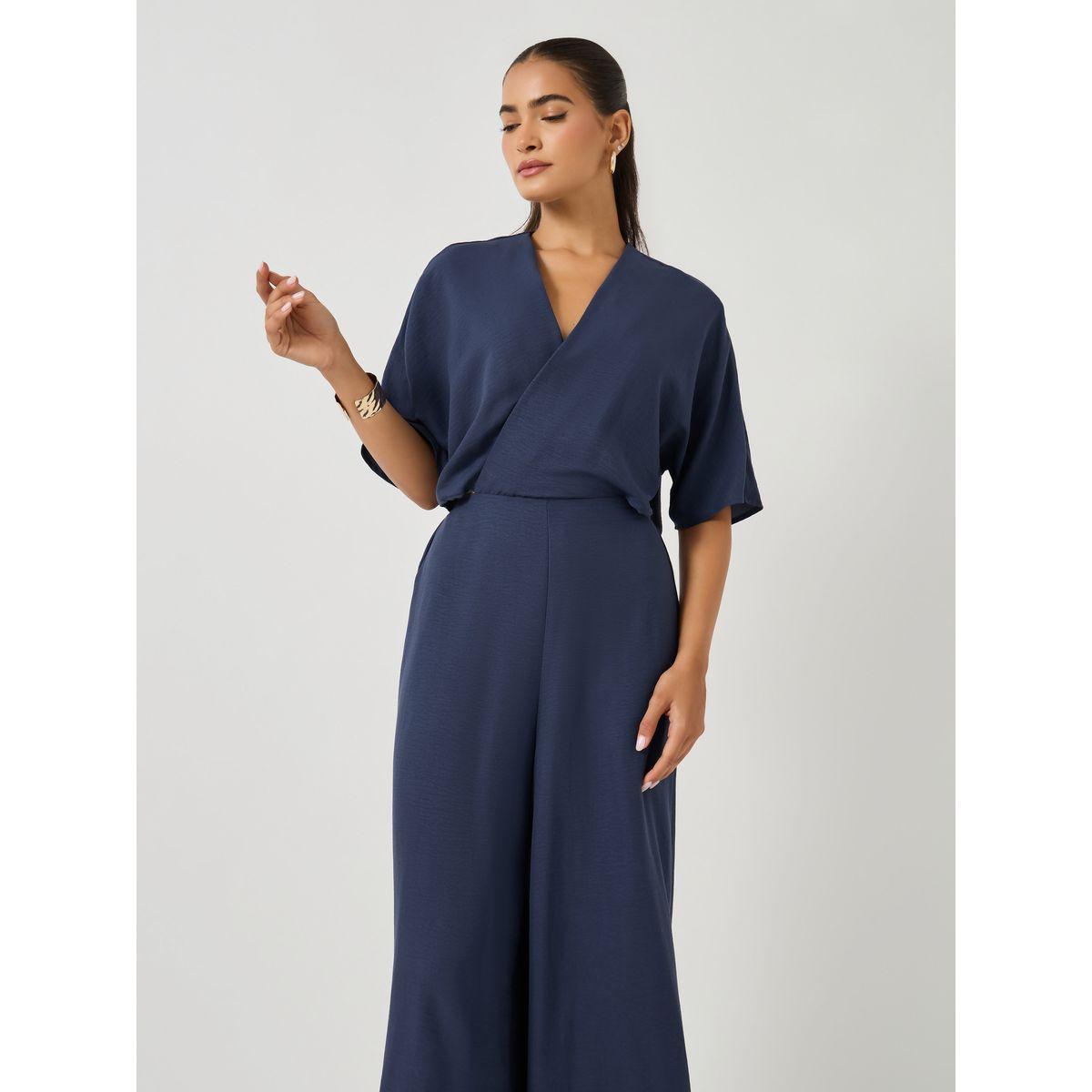 Styli Solid Batwing Sleeves Wrap Look Wide Leg Jumpsuit-women-clothing-jumpsuits-image-2