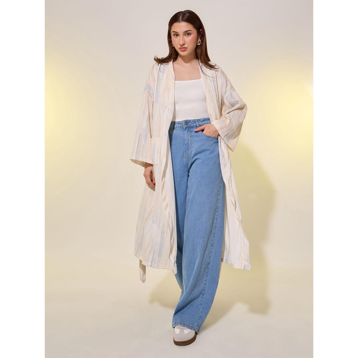 روب مخطط بأكمام طويلة وحزام-women-clothing-nightwear-robes-image-2