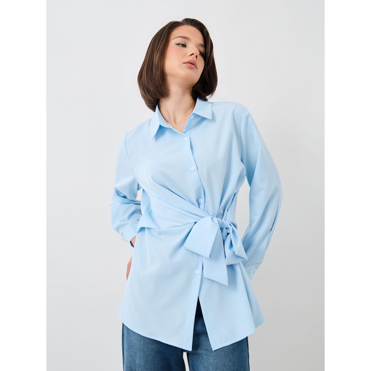 Styli Solid Long Sleeve Wrap Shirt with Tie-Up Detail-women-clothing-shirtsandblouses-shirts-image-3