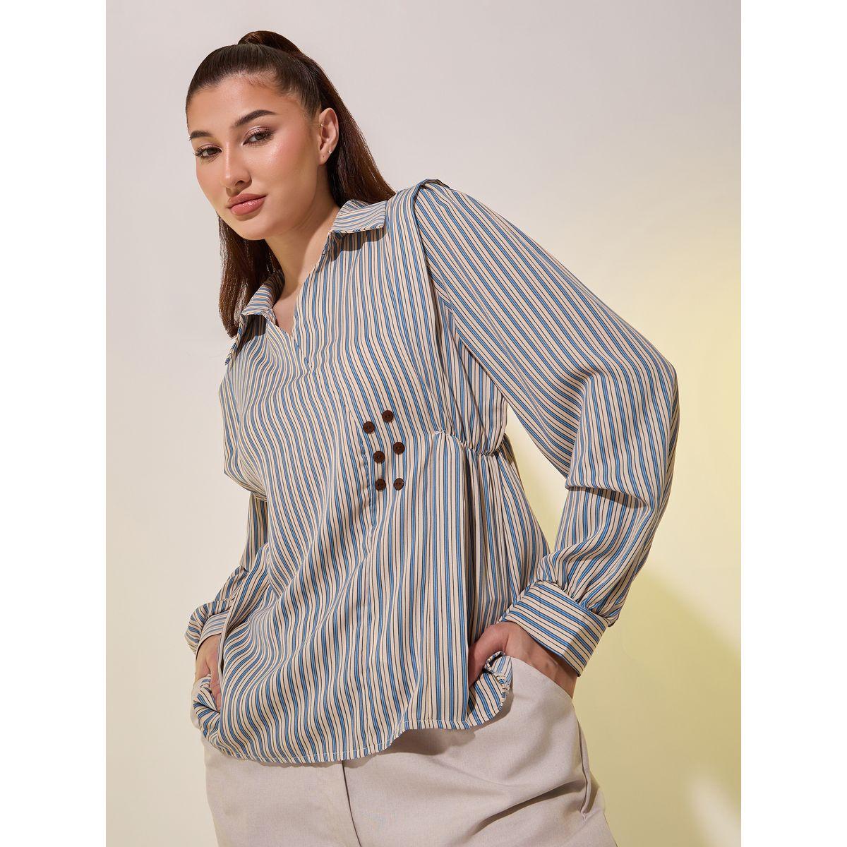 Styli Striped Long Sleeve Wrap Top-women-clothing-shirtsandblouses-blouses-image-1