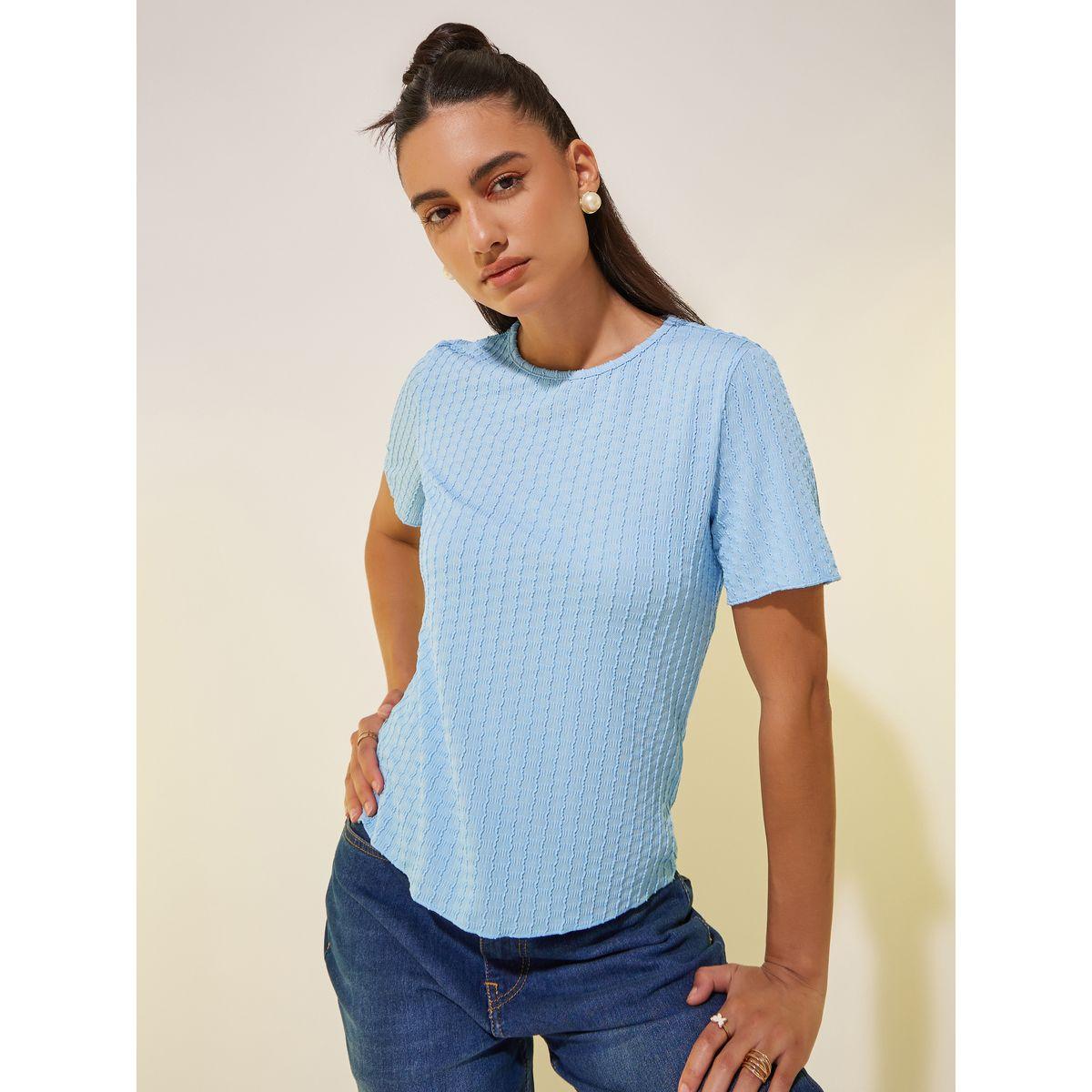 Styli Textured Round Neck Regular Fit T-Shirt-women-clothing-tshirts-image-1