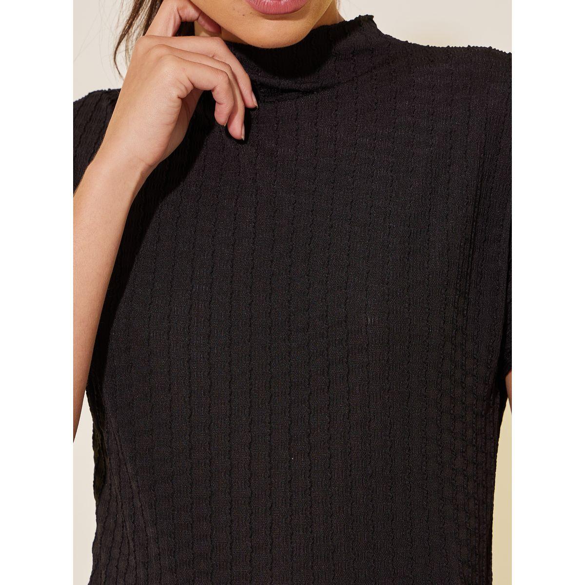 تيشيرت بقصة عادية وياقة عالية-women-clothing-tshirts-image-4