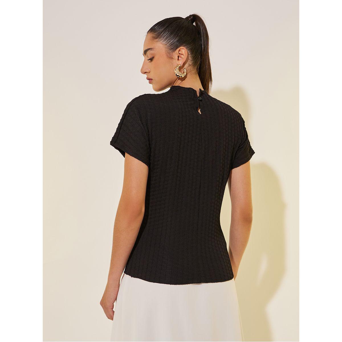 Styli Textured High Neck Regular Fit T-Shirt-women-clothing-tshirts-image-5