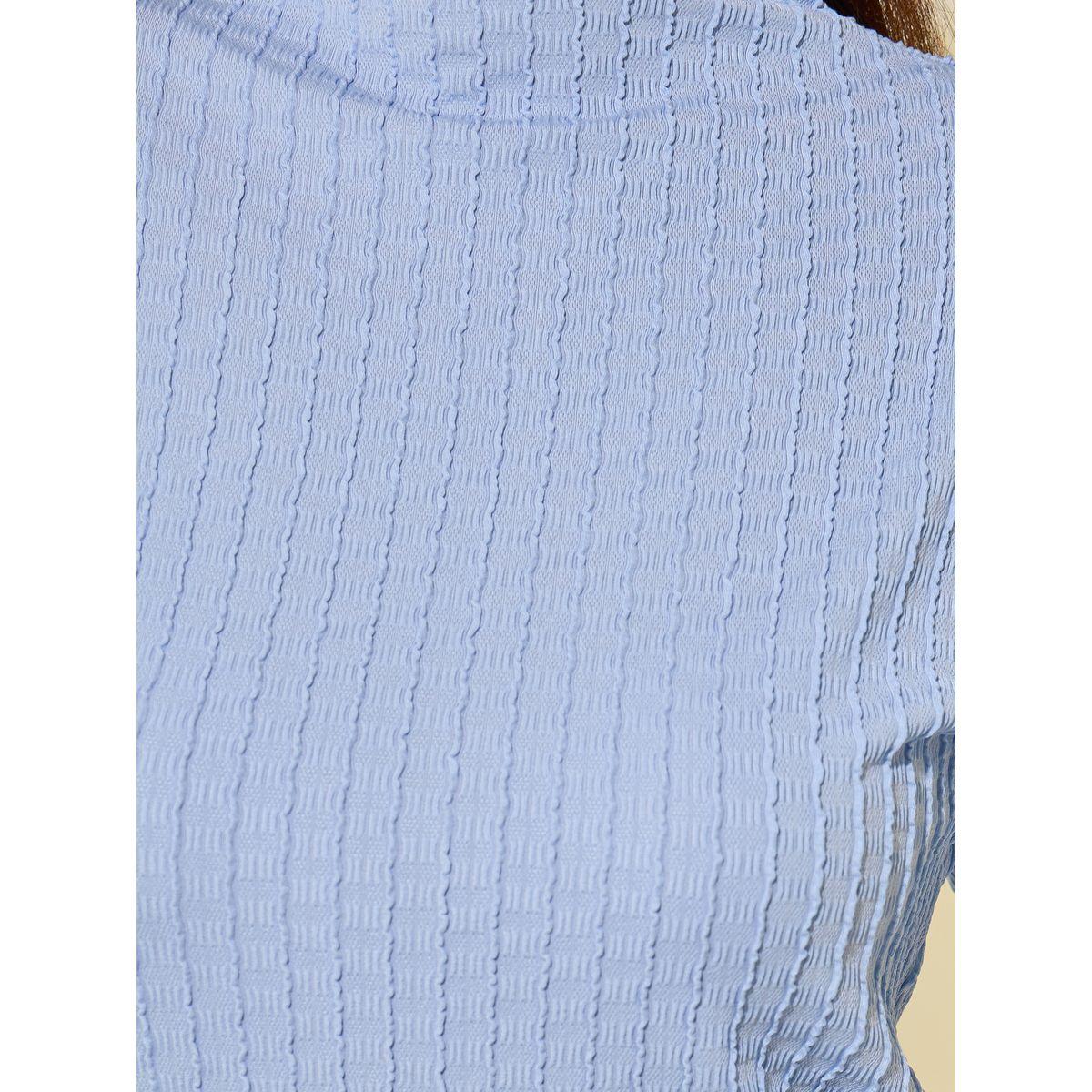 Styli Blue Textured High Neck T-Shirt-women-clothing-tshirts-image-3