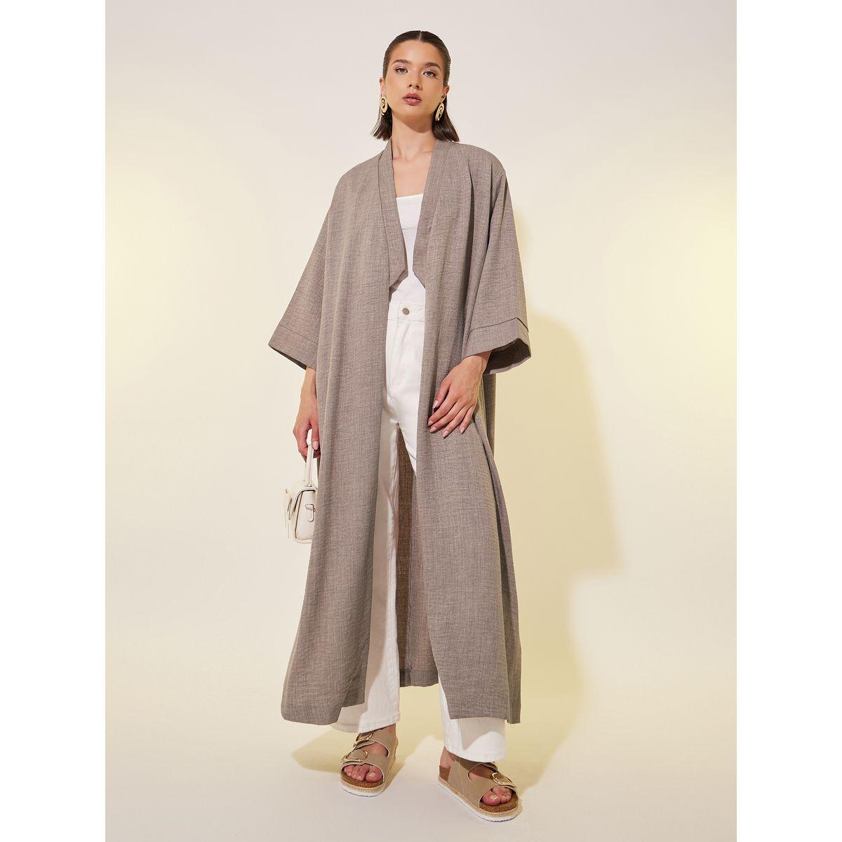 Styli Solid Elbow Sleeve A-Line Abayas-women-arabicclothing-abayas-image-1