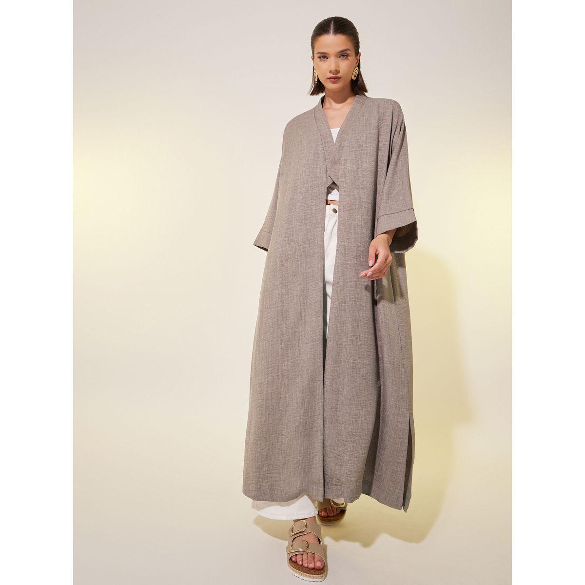 Styli Solid Elbow Sleeve A-Line Abayas-women-arabicclothing-abayas-image-2