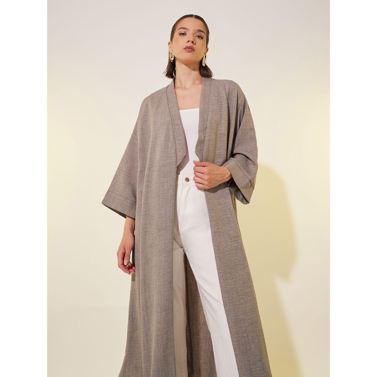 Styli Solid Elbow Sleeve A-Line Abayas-women-arabicclothing-abayas-image-3