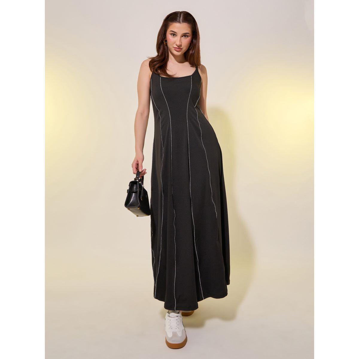 Styli Solid Contrast Trim Sleeveless A-Line Midi Dress-women-clothing-dresses-image-1