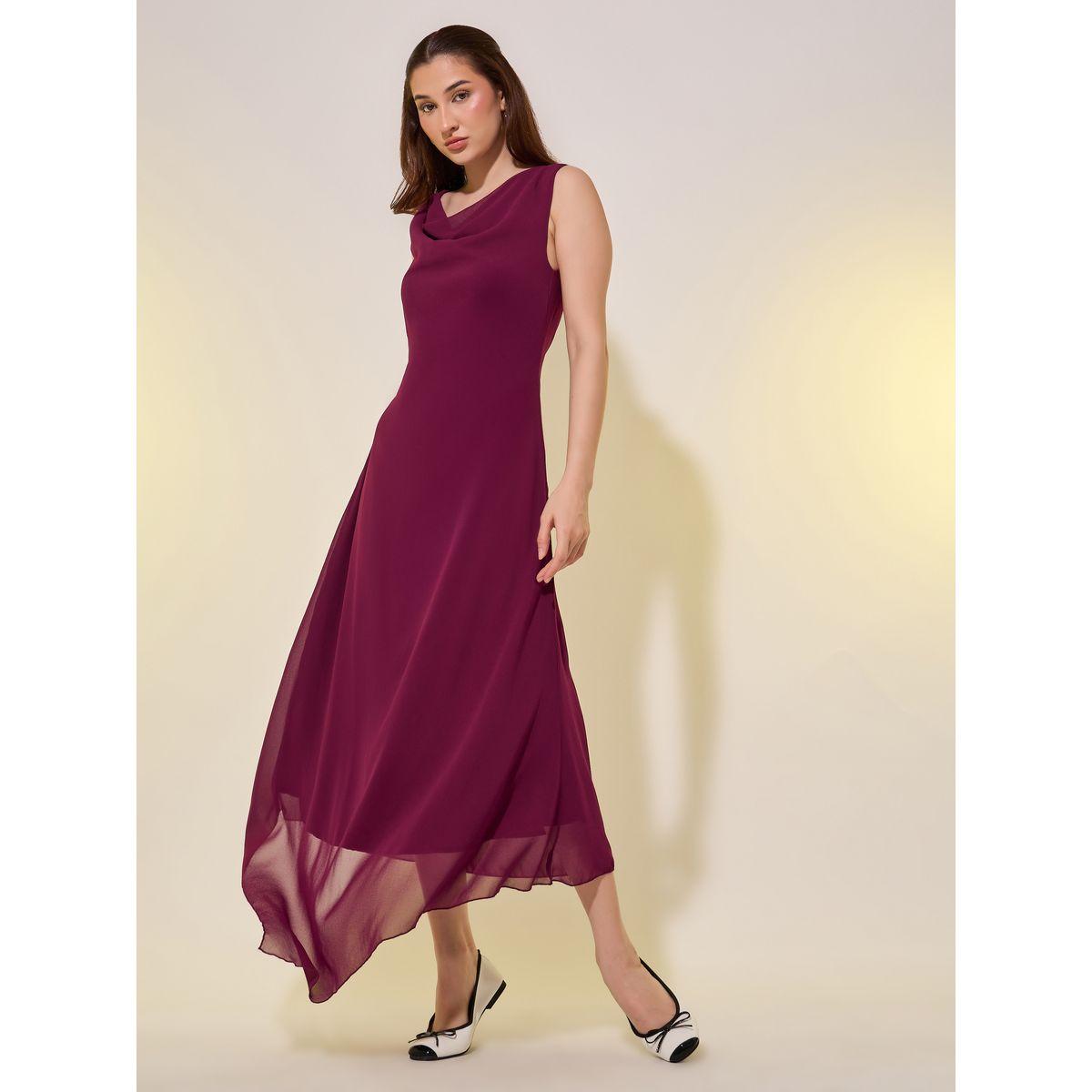 Styli Solid Cowl Neck A-Line Midi Dress-women-clothing-dresses-image-1