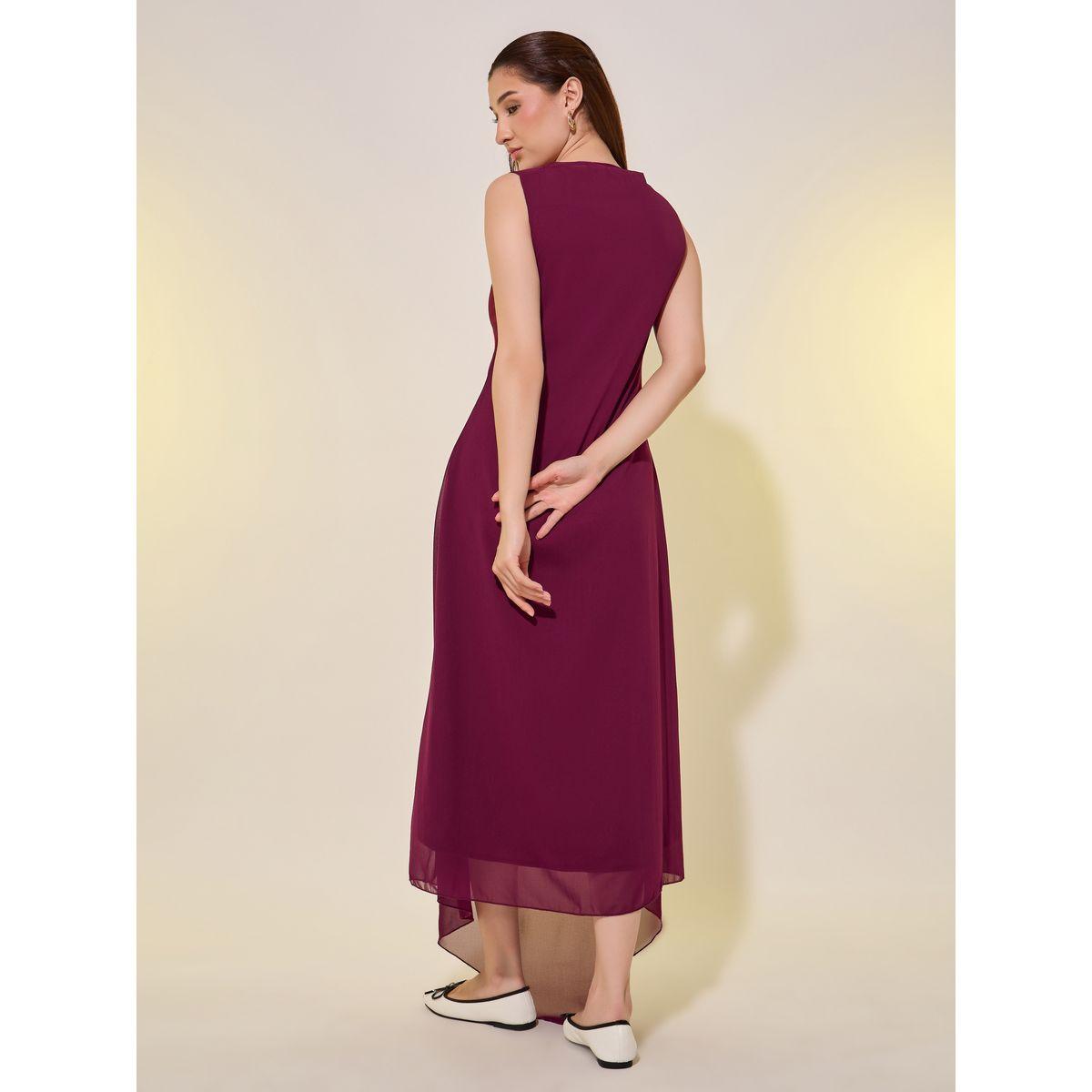 فستان ميدي سادة بحافة واسعة وياقة منسدلة-women-clothing-dresses-image-5