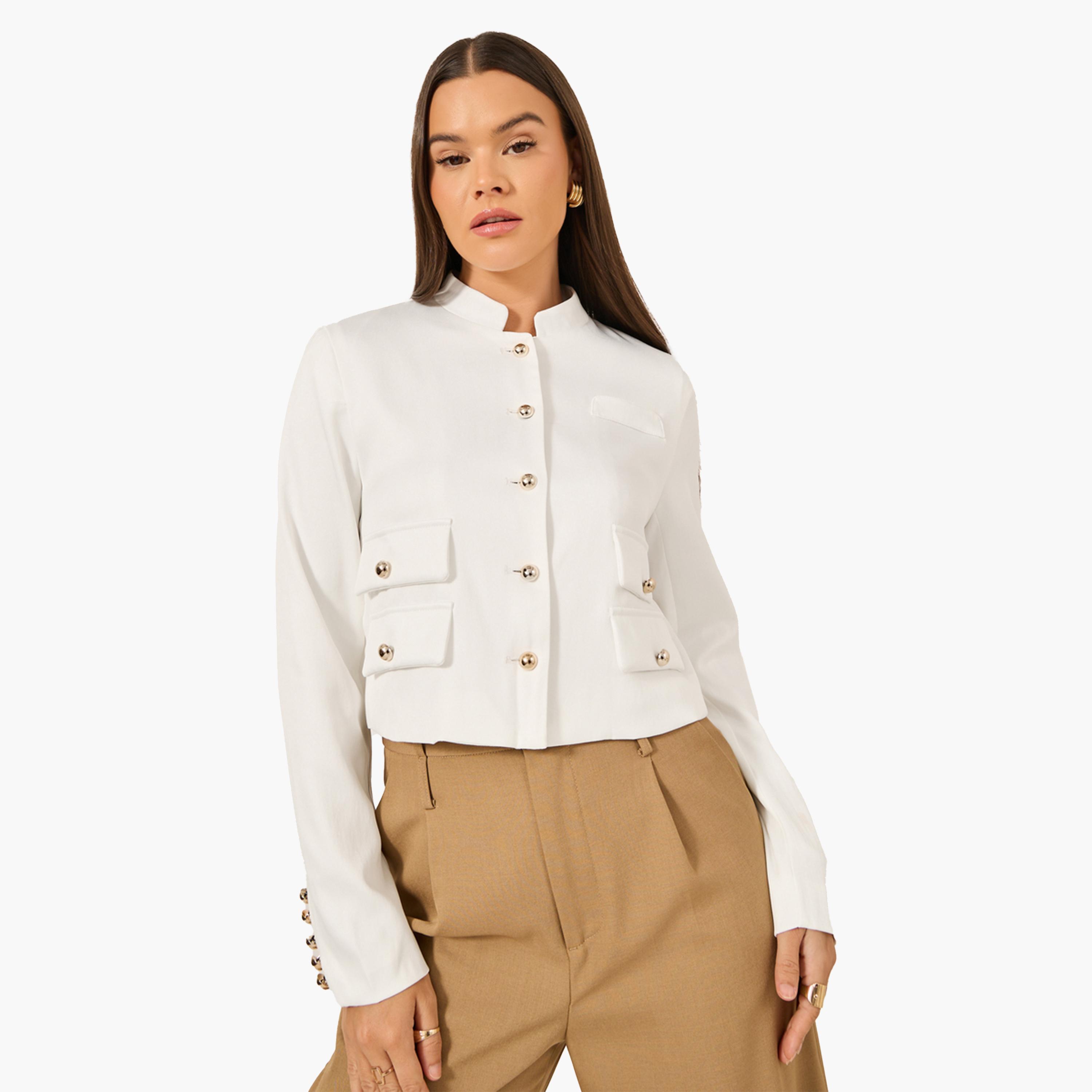 بليزر قصير سادة بياقة قائمة-women-clothing-coatsandjackets-blazers-image-1
