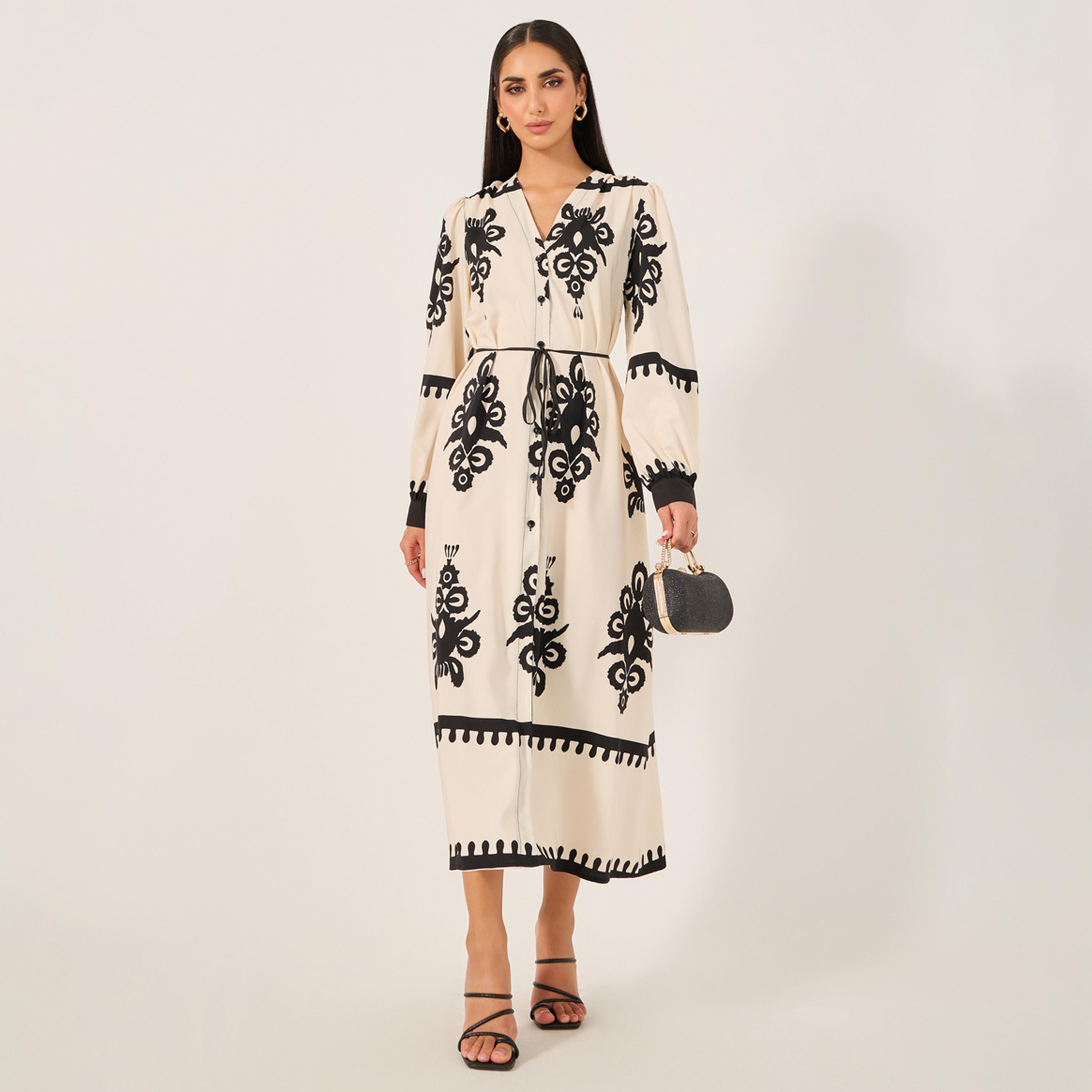 Take Two All Over Print V Neck Shirt Midi Dress-women-clothing-dresses-image-1