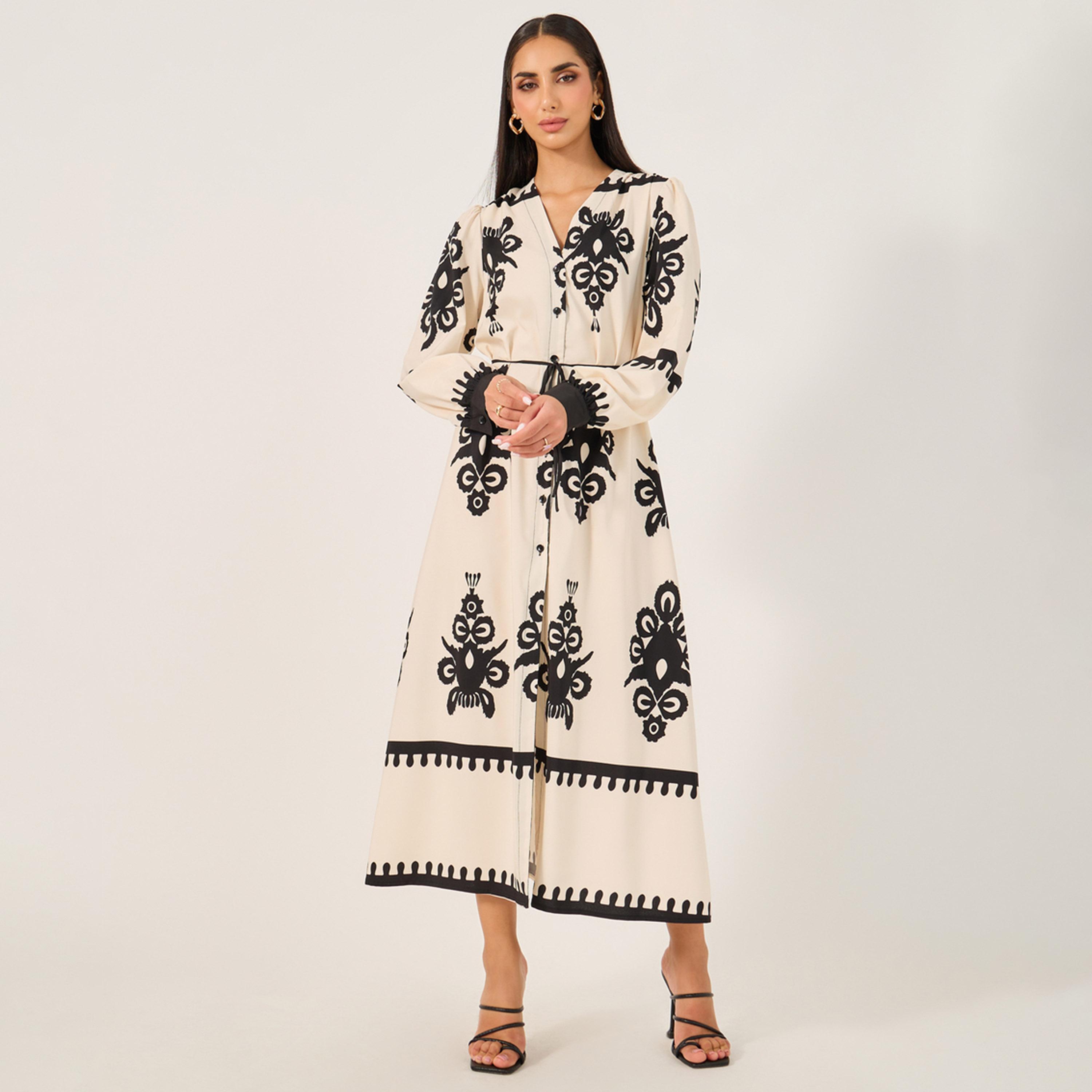 Take Two All Over Print V Neck Shirt Midi Dress-women-clothing-dresses-image-2