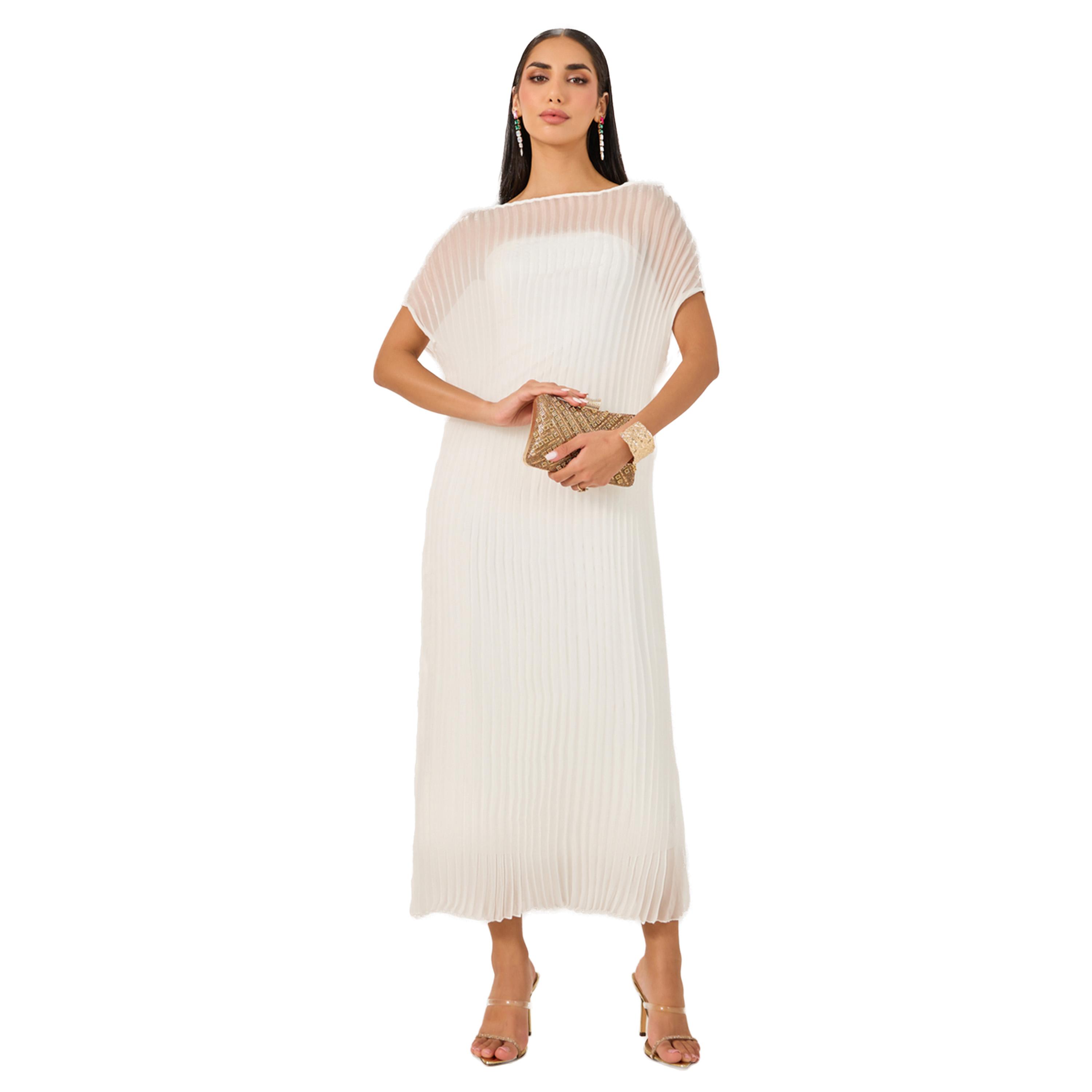 Take Two Solid Pleated Detail Maxi Elegant Dress-women-clothing-dresses-image-1