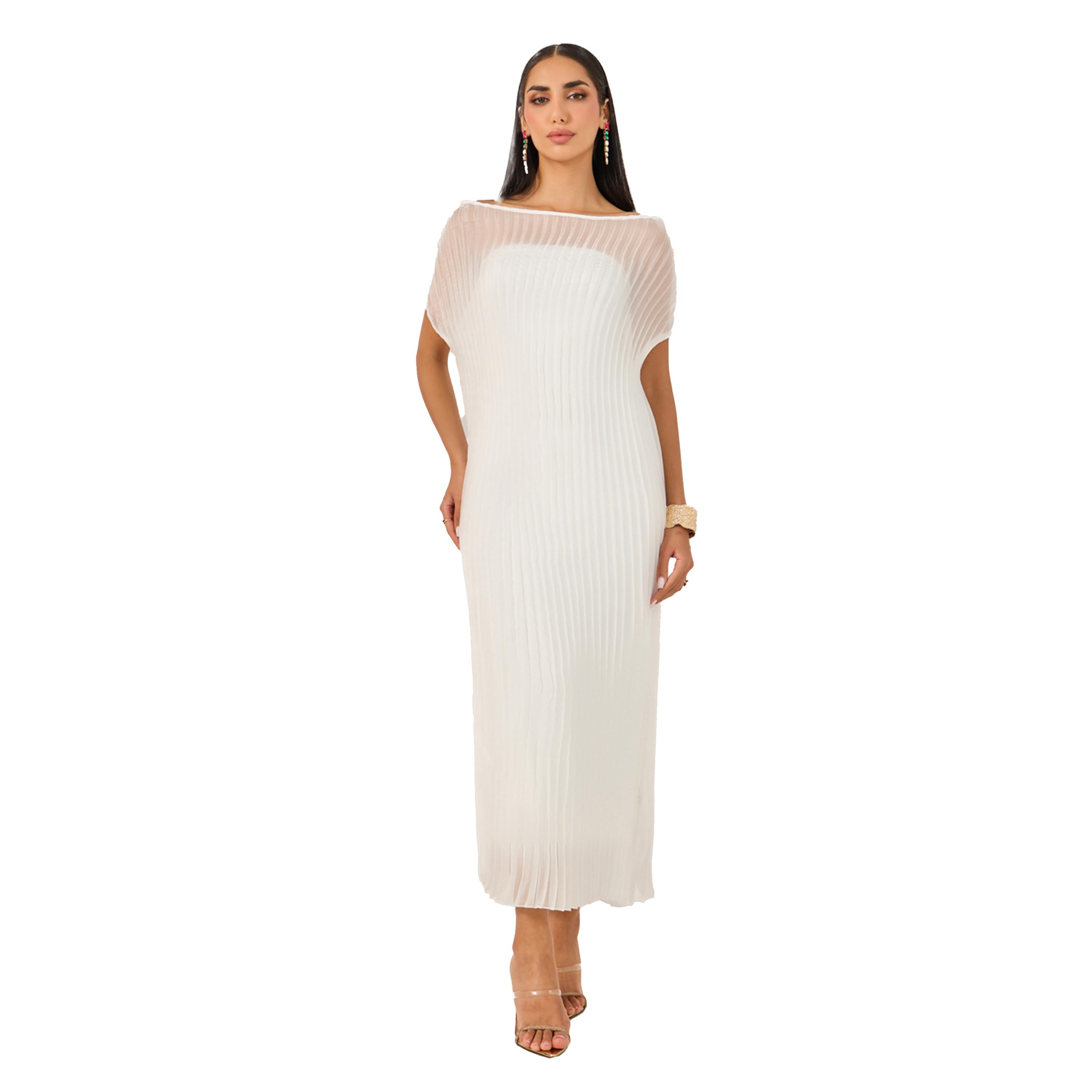 Take Two Solid Pleated Detail Maxi Elegant Dress-women-clothing-dresses-image-2