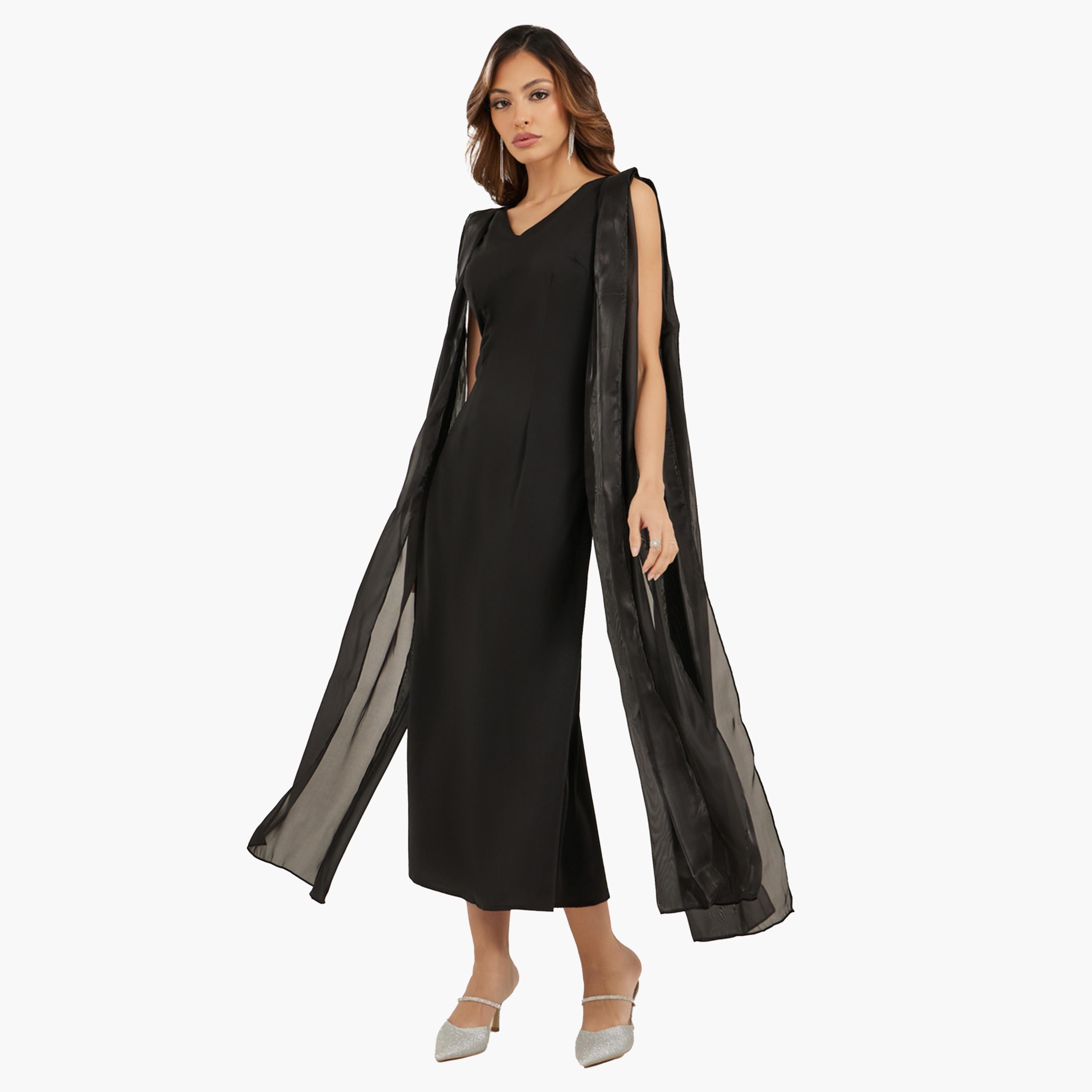 Take Two Women Solid V Neck Sleeveless A-Line Maxi Dress-women-clothing-dresses-image-2